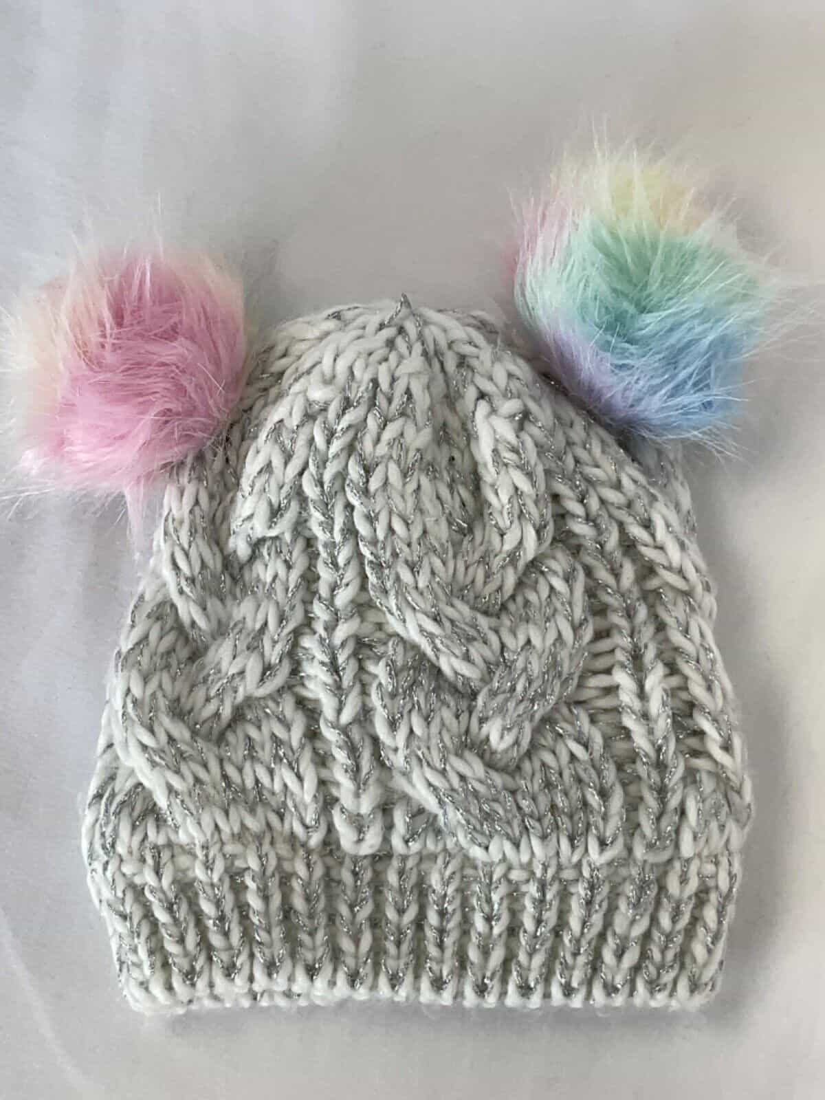 EUC Baby Double Pom Pom Beanie Fleece Lined 12-24 Months