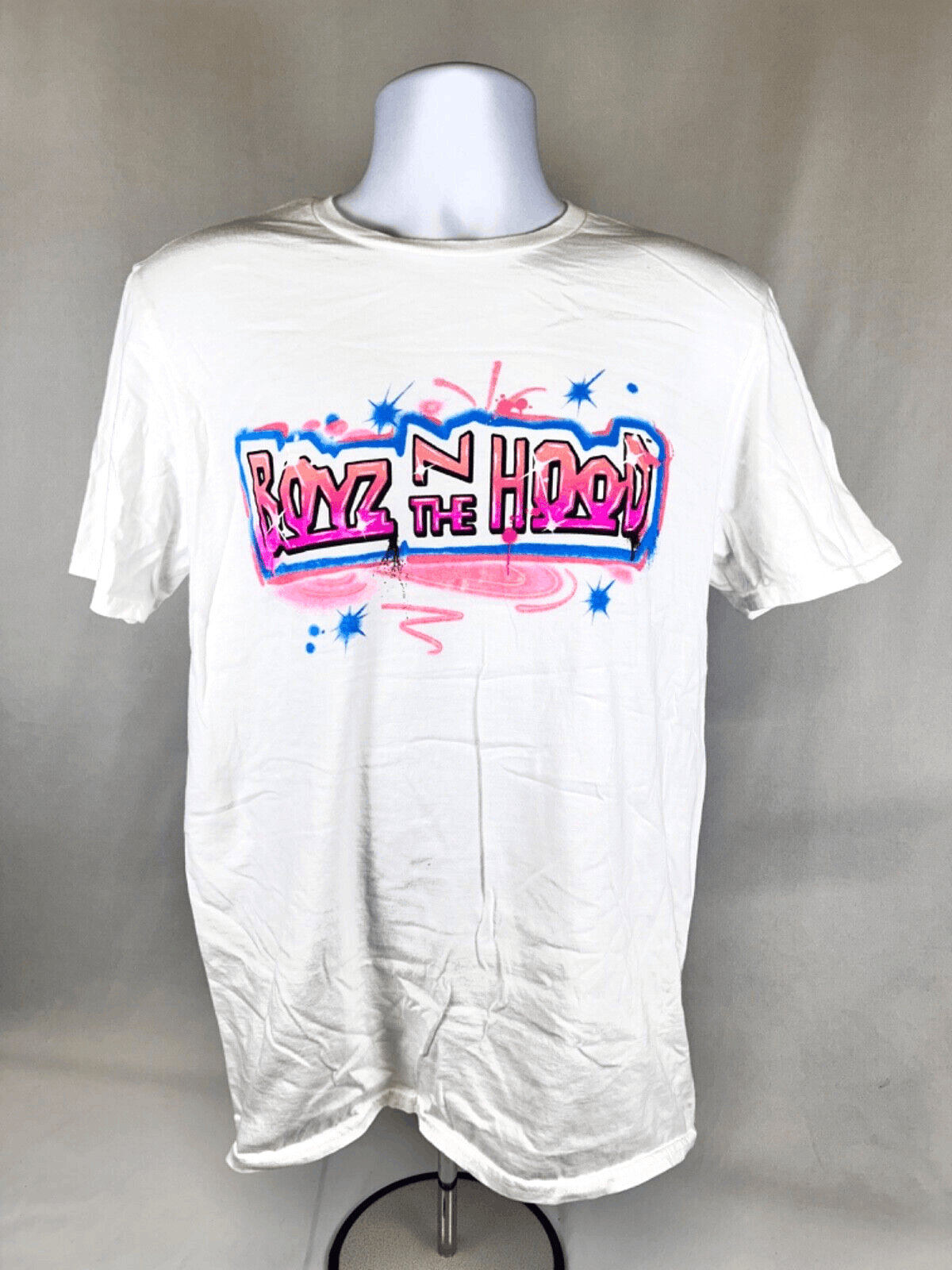 EUC Boyz N the Hood Men's Graphic Graffiti White Crew Neck T-Shirt, Medium