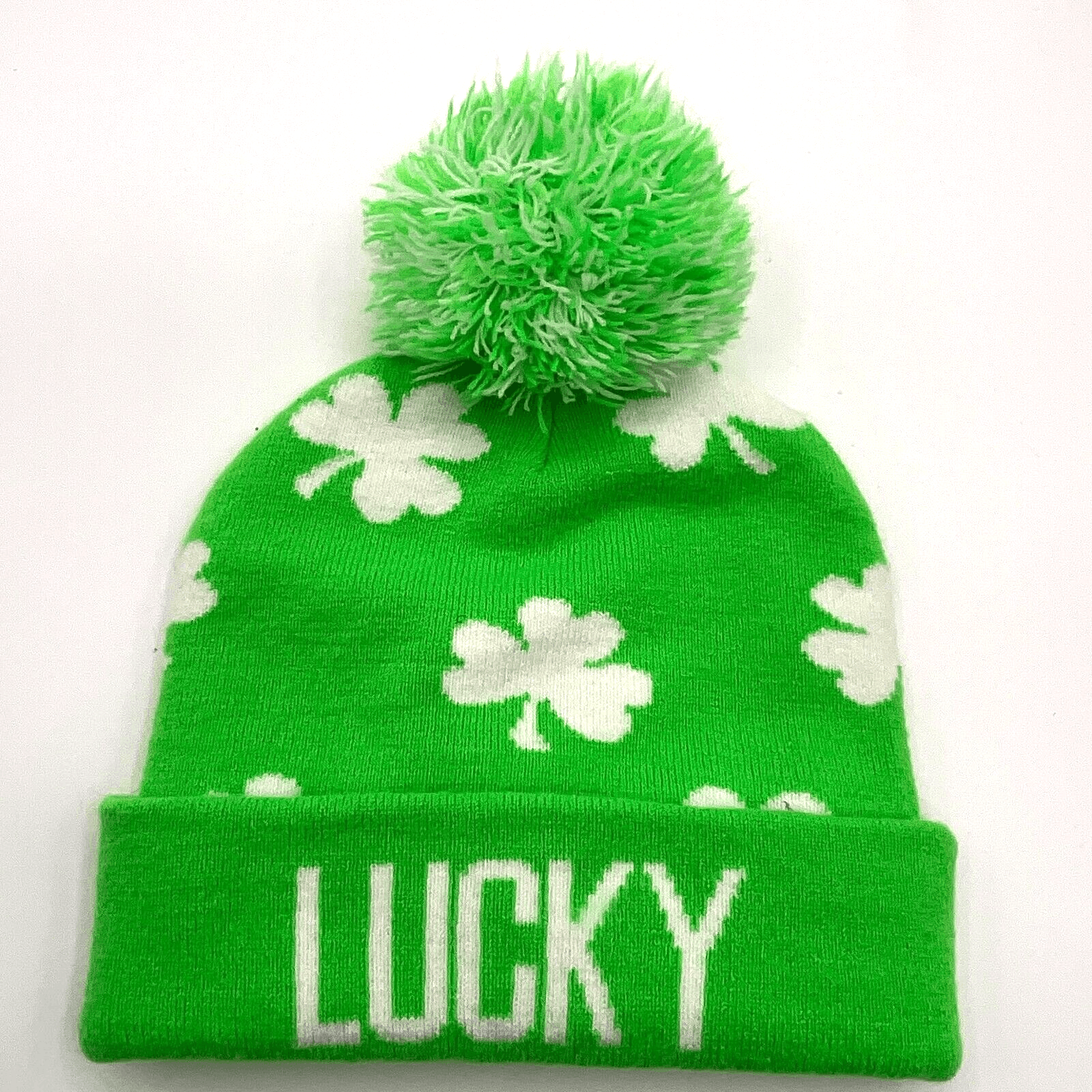 EUC Claire's Brand Lucky 3 Leaf Clover Beanie Green