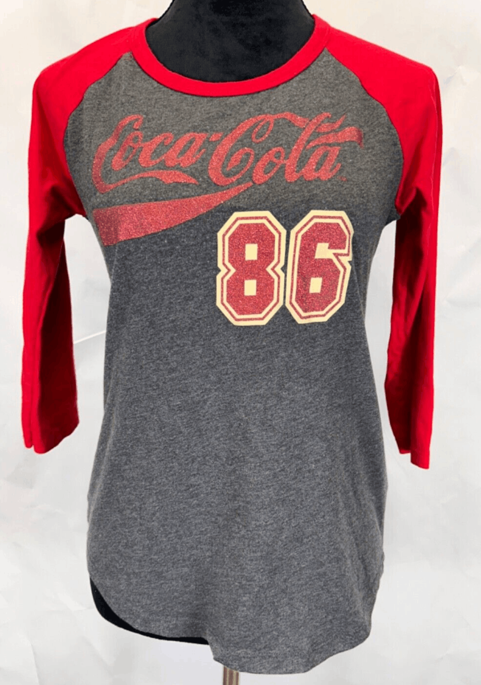 EUC Coca-Cola 86 Youth Baseball Tee Large Red Sparkles, Large