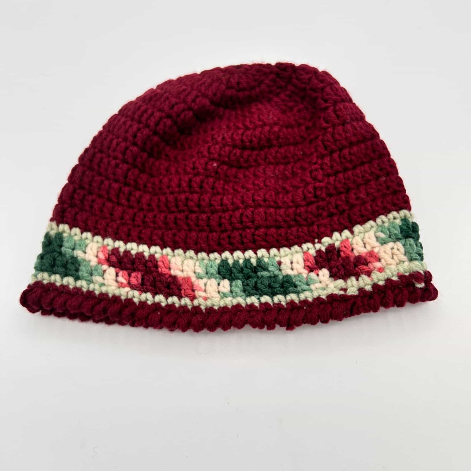 EUC Crochet Handmade Hat/Beanie Color Burgundy Small