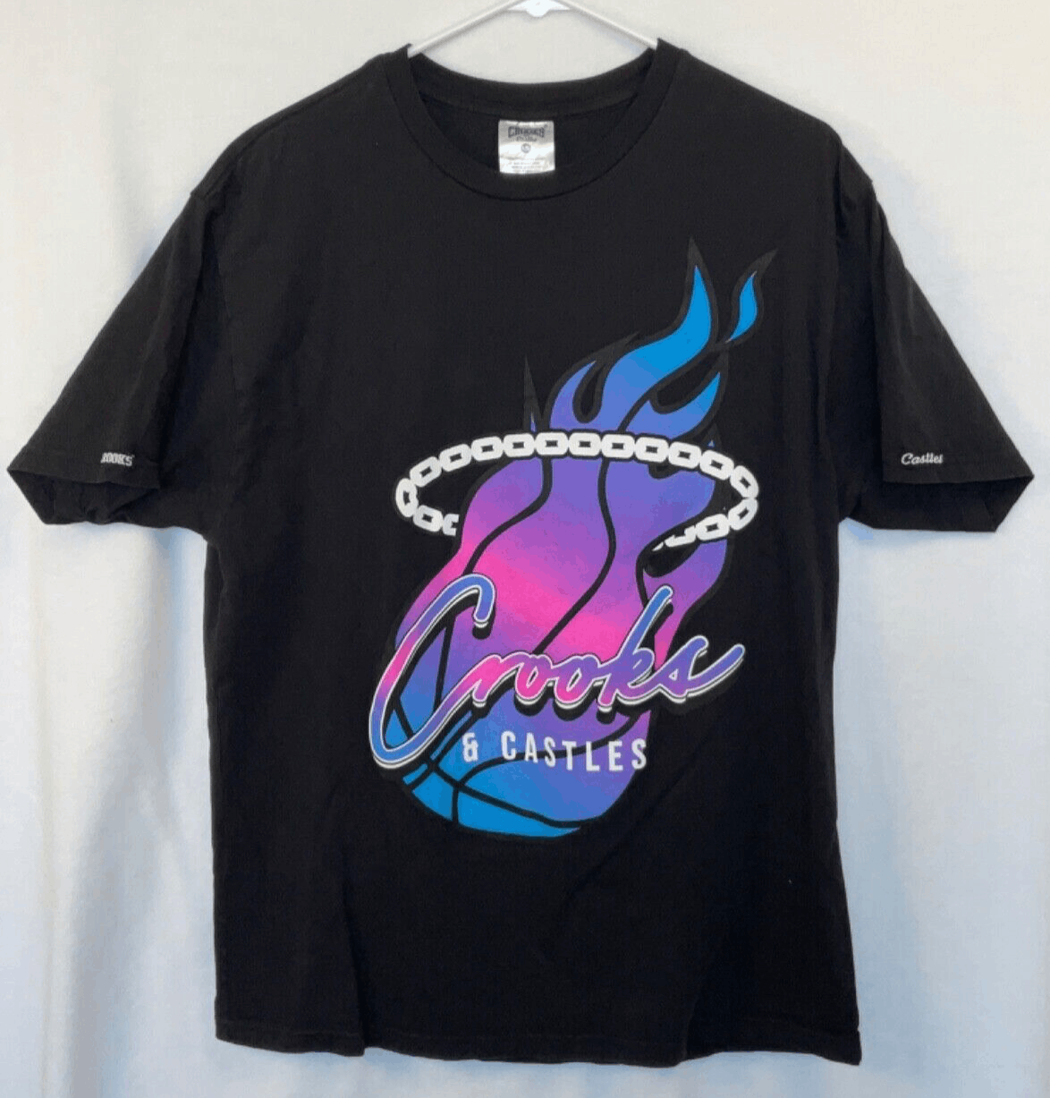 EUC Crooks & Castles Black T-Shirt Miami Heat Basketball Logo, Large