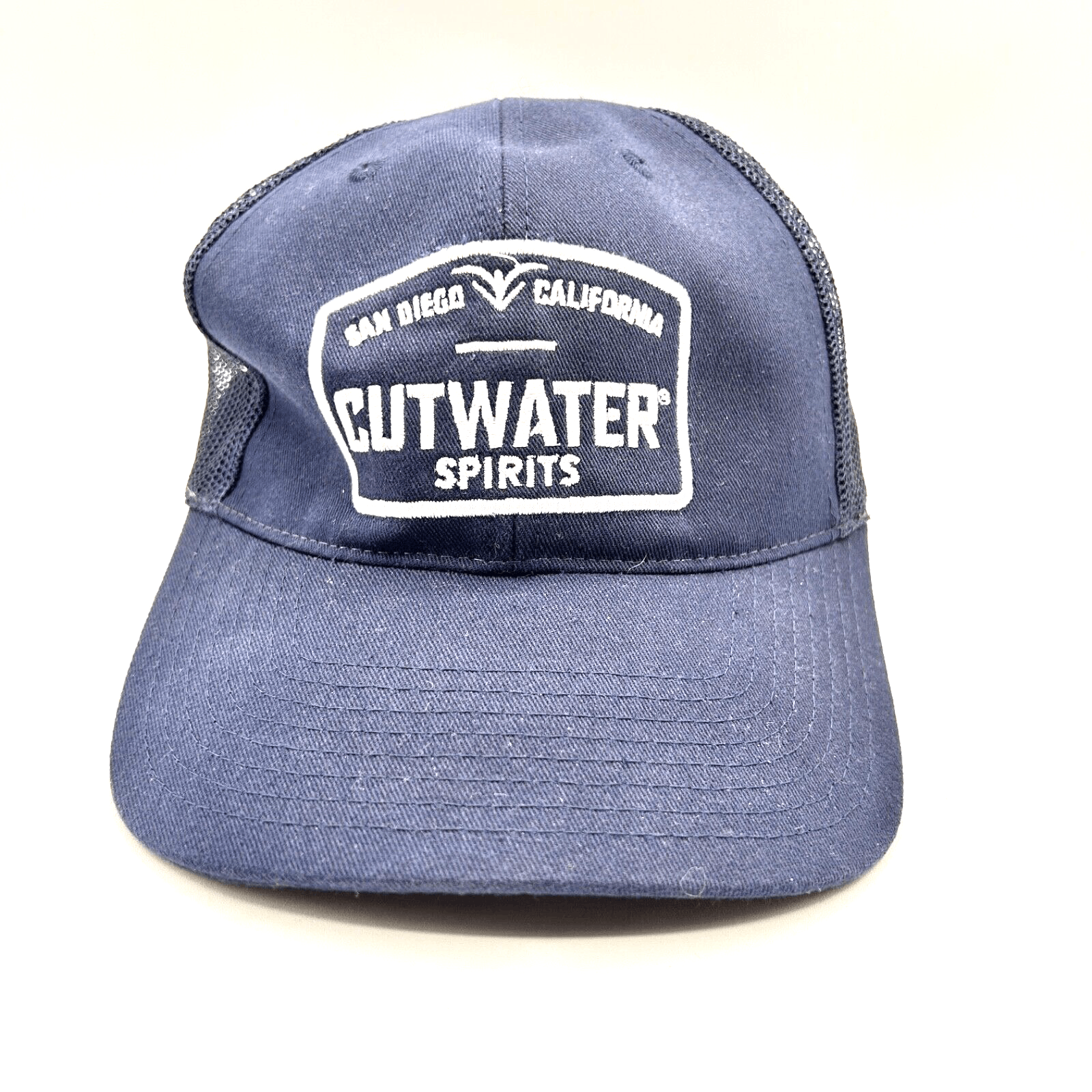 EUC Cutwater Spirits San Diego CA Navy Mesh Trucker Adjustable Cap