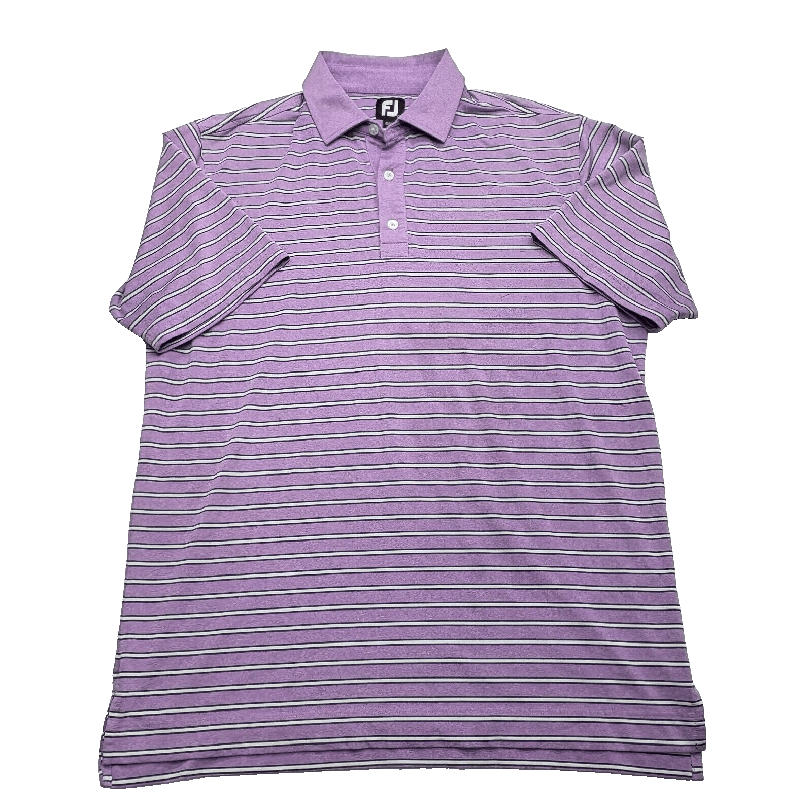 EUC Foot Joy FJ Mens Short Sleeve Golf Polo Shirt Blue & Lavender Stripe Large