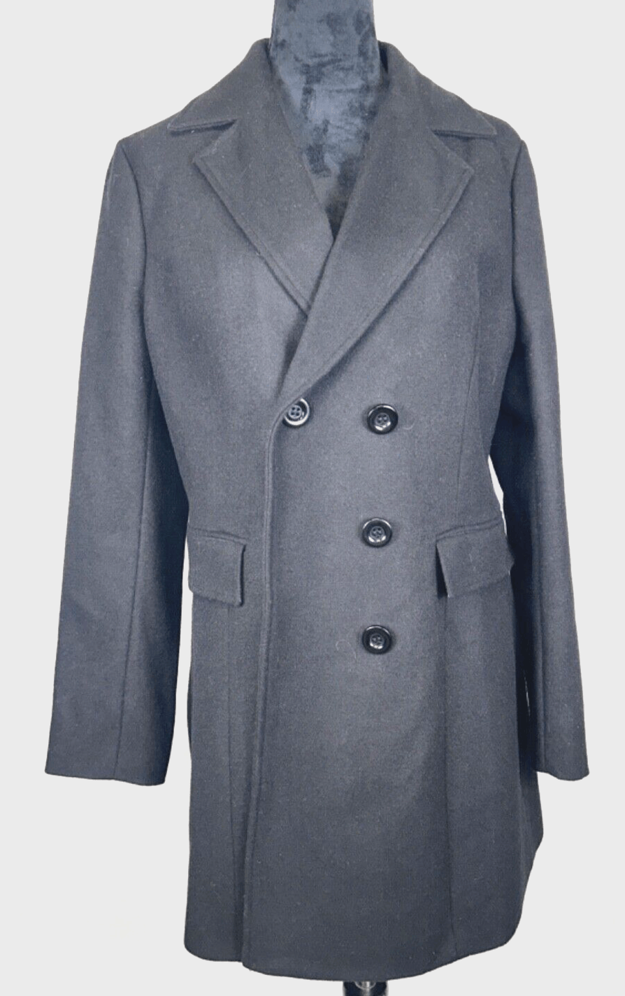 EUC Haute Edition Women's Black Maxi Walker 3/4 Wool Blend Coat W101, Large