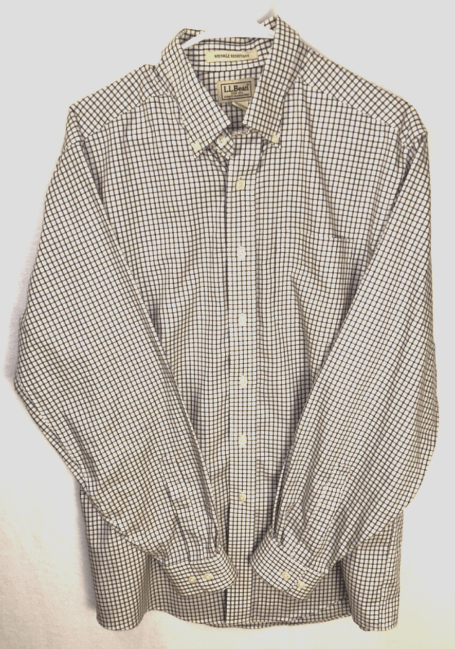 EUC L.L. Bean Mens Long Sleeve Button Down, Size M Reg, Blue/Black Plaid