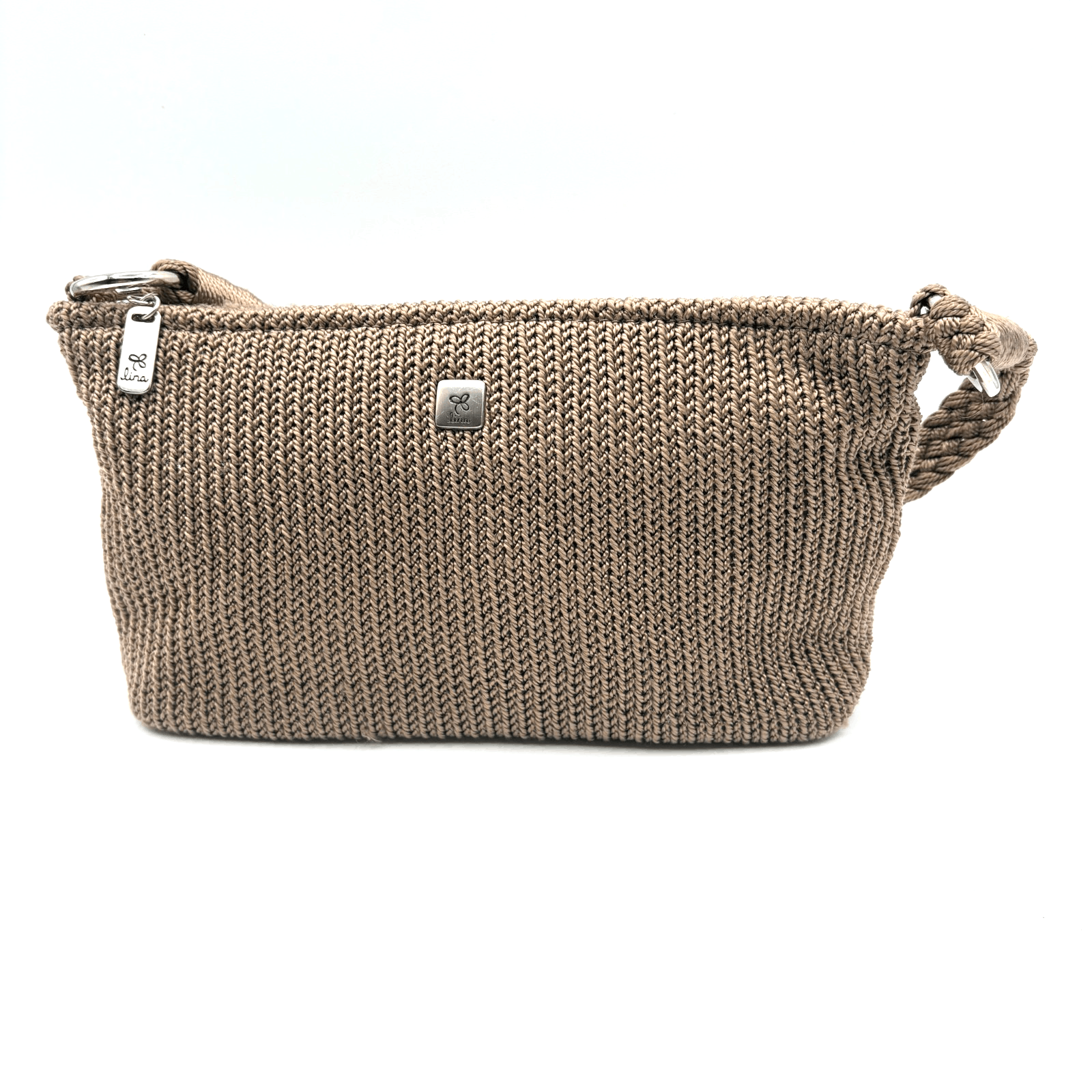 EUC Lina Handbag Purse Woven Taupe Braid Strap Shoulder Bag Zip Boho Summer