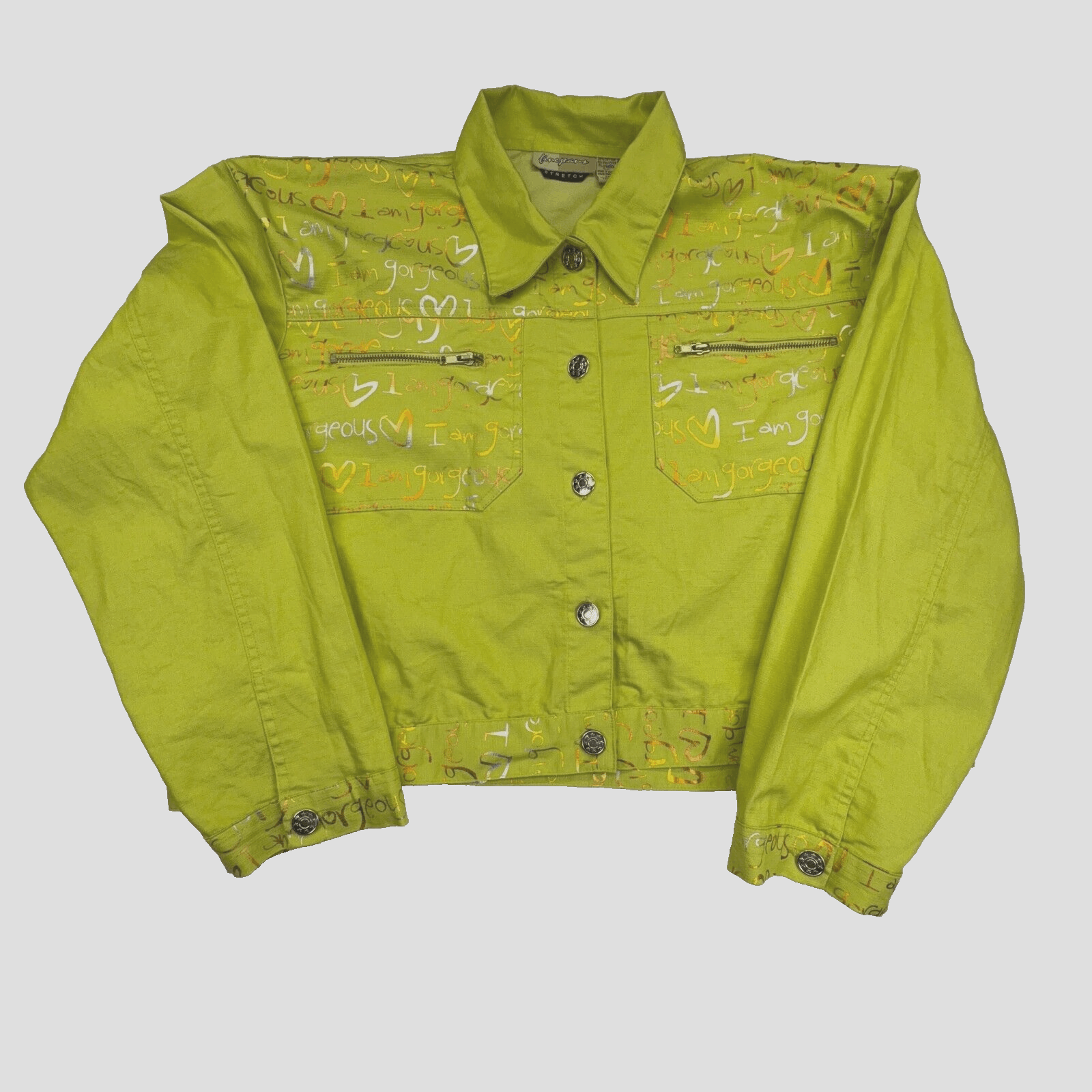 EUC Line Jeans Chartreuse 'I am Gorgeous' Jeans Jacket Size 24