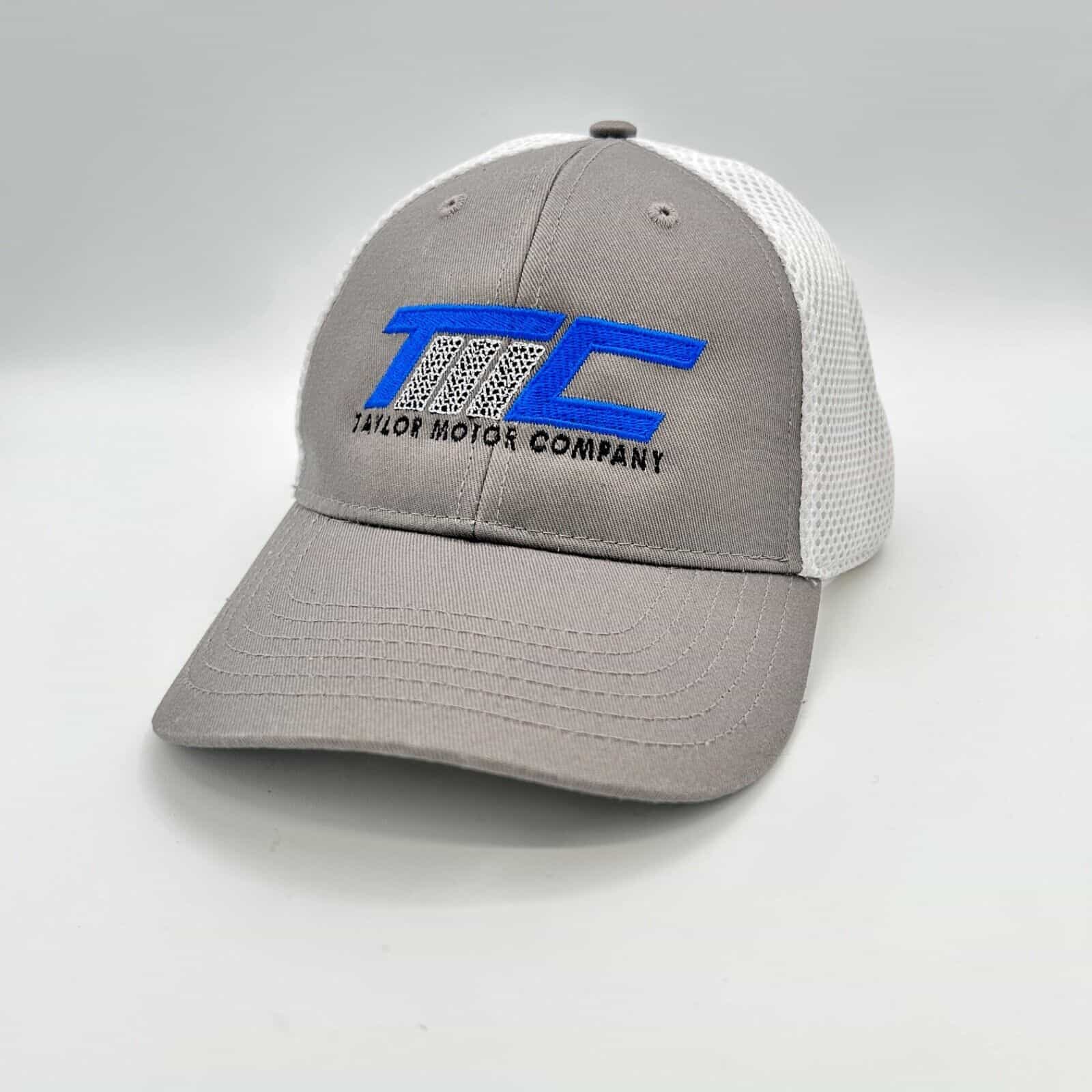 EUC Outdoor Cap Taylor Motor Co. Gray & White Mesh Trucker Snapback Cap