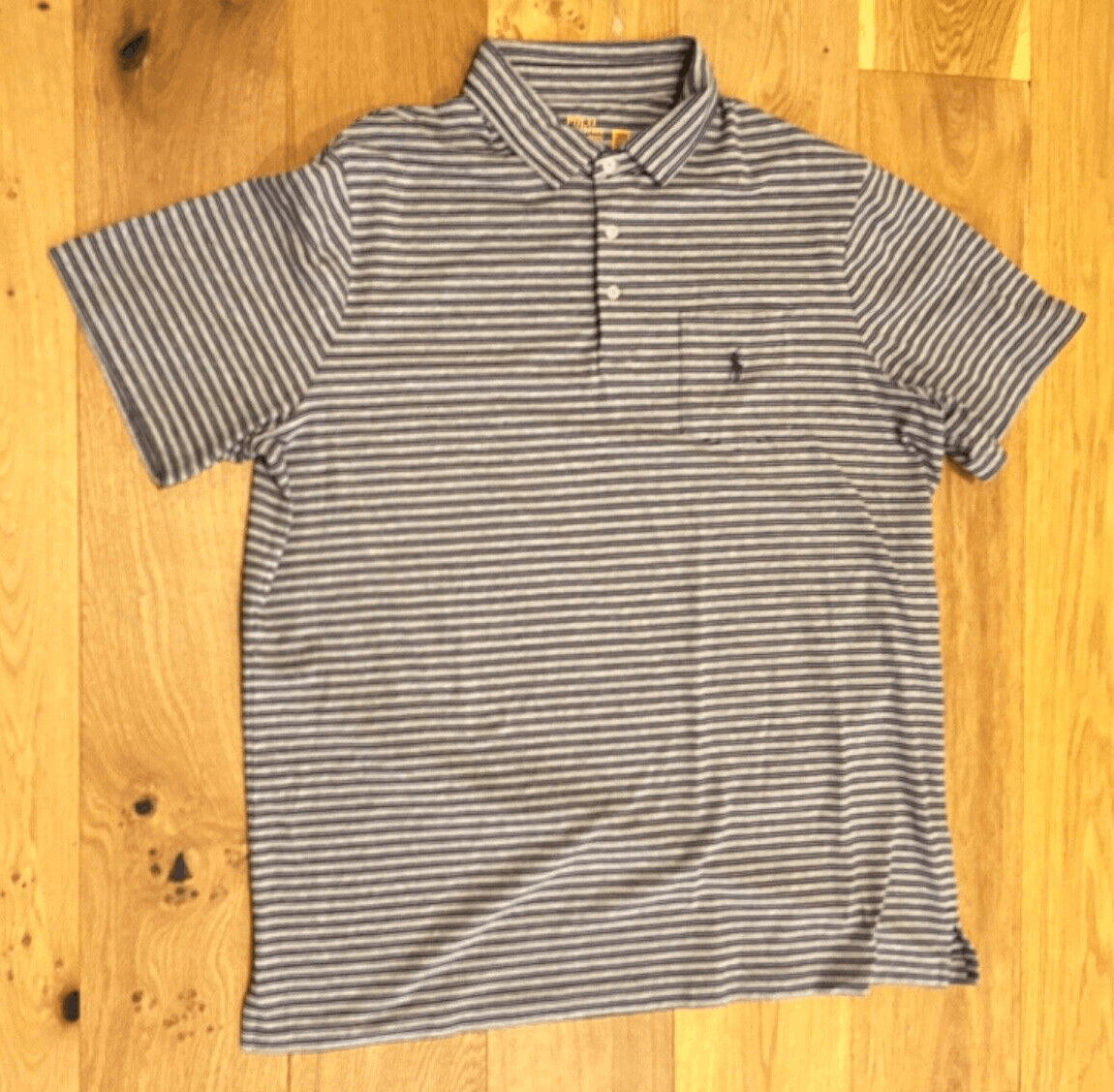 EUC Polo Ralph Lauren XL Gray/Blue Striped Shirt Performance Short Sleeve Pocket