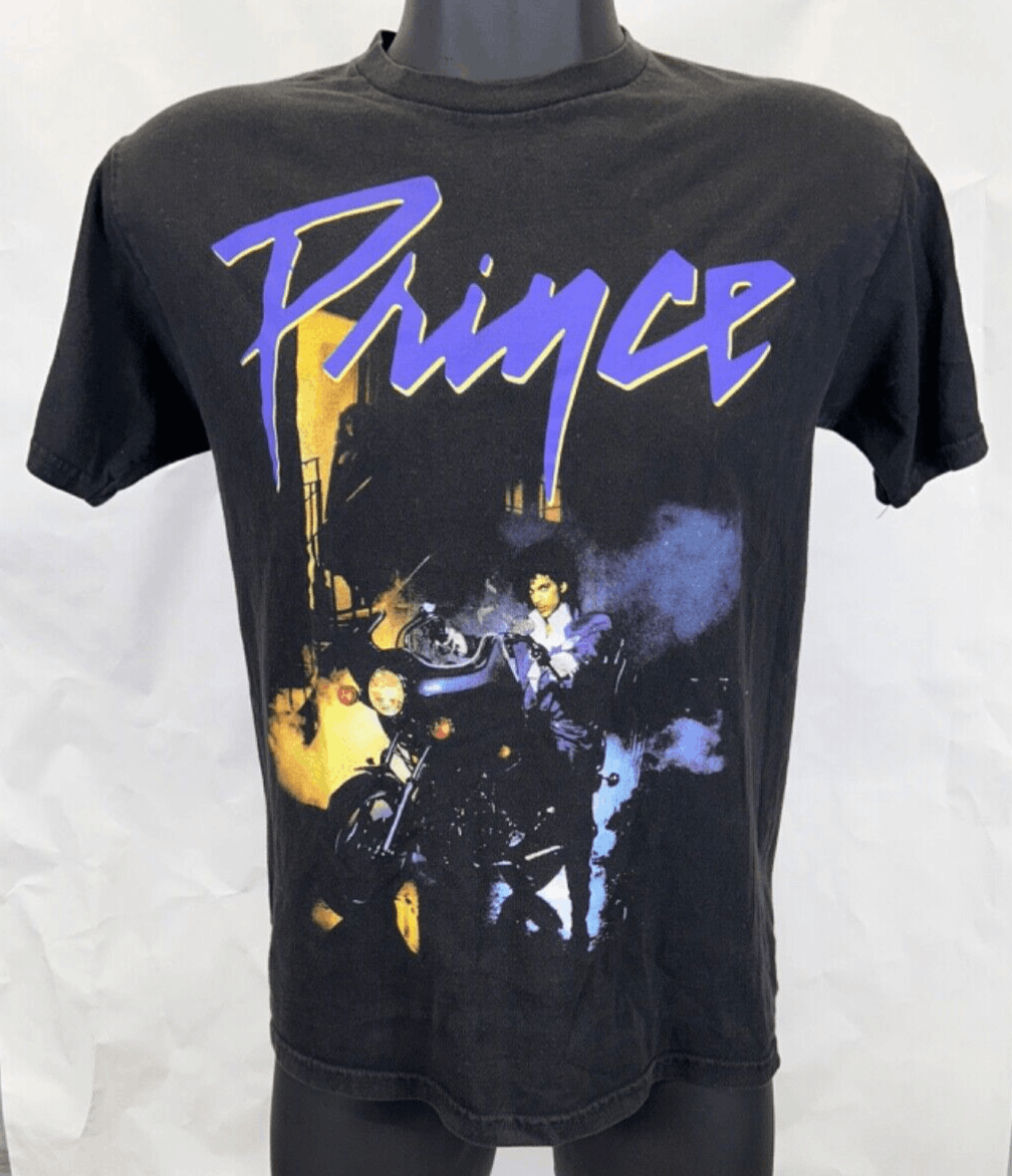EUC Prince Purple Rain Motorcycle Album Cover Black T-Shirt Mens M
