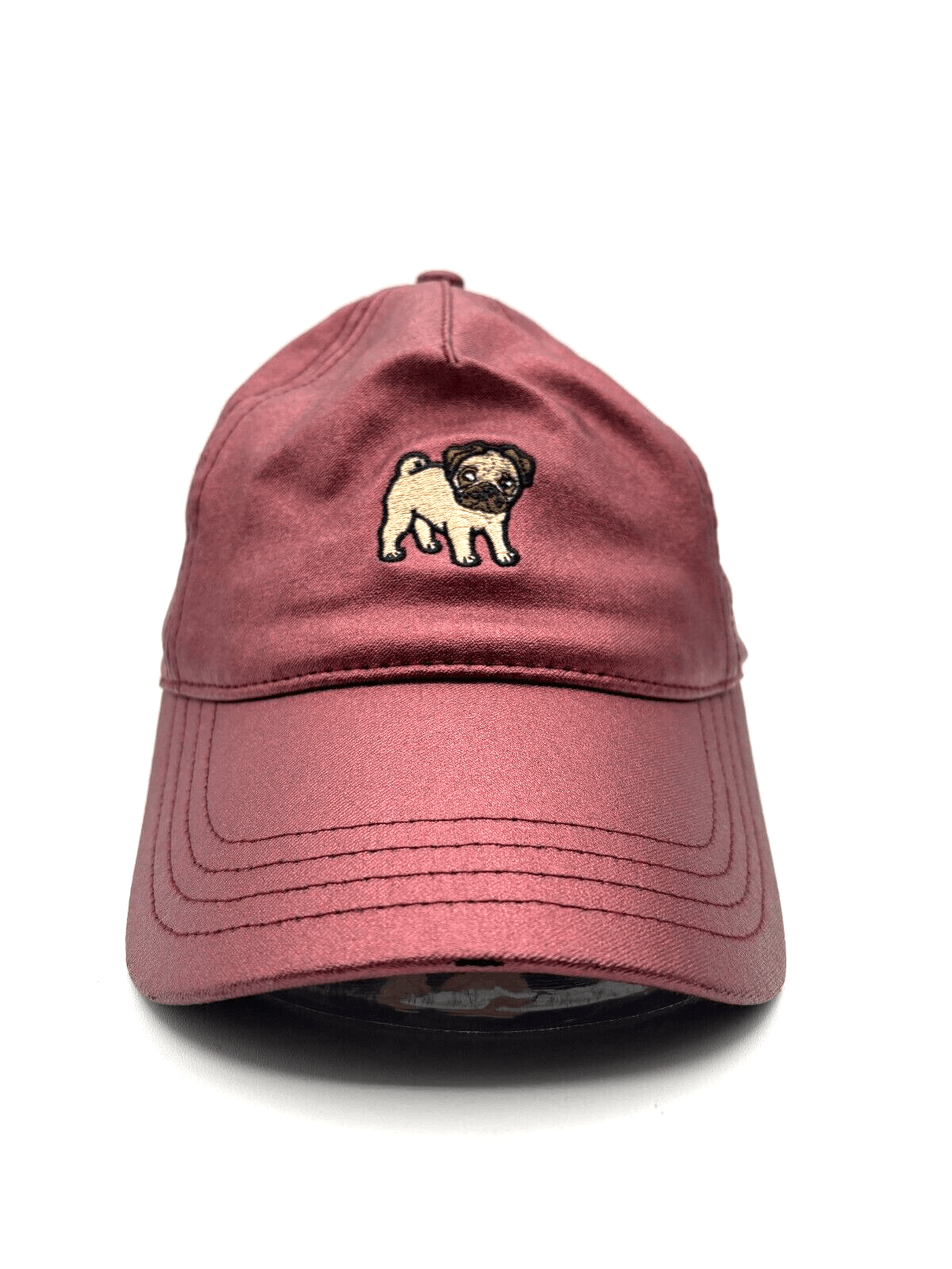 EUC Pug Dog Hat Embroidered Wine Metallic Adjustable Adult One Size