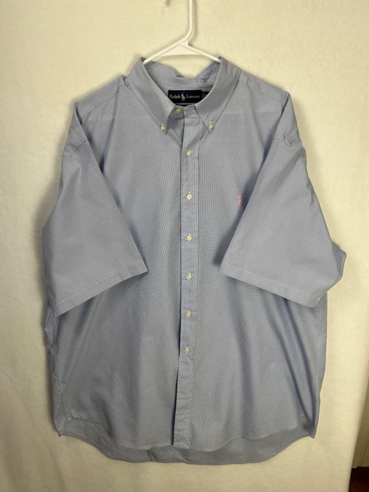 EUC Ralph Lauren 'Blake' Mens Short Sleeve Blue Check Pink Pony XXL