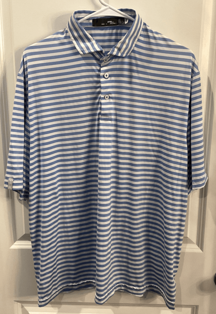 EUC RLX Blue & White Striped Polo Shirt, Size L