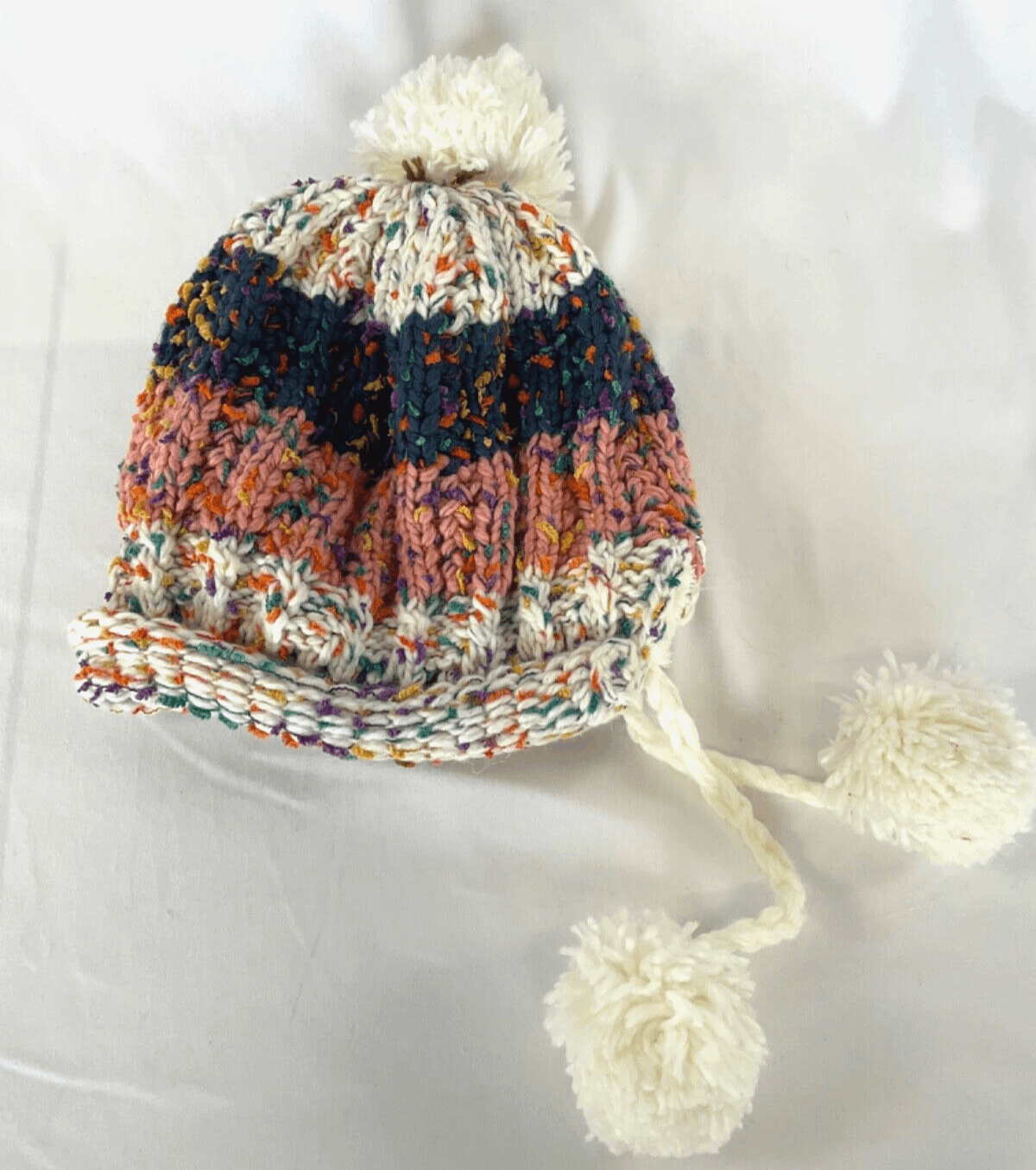 EUC Women's Multi-Colored Winter Ski Beanie Hat with Pom Pom Fleece Lined