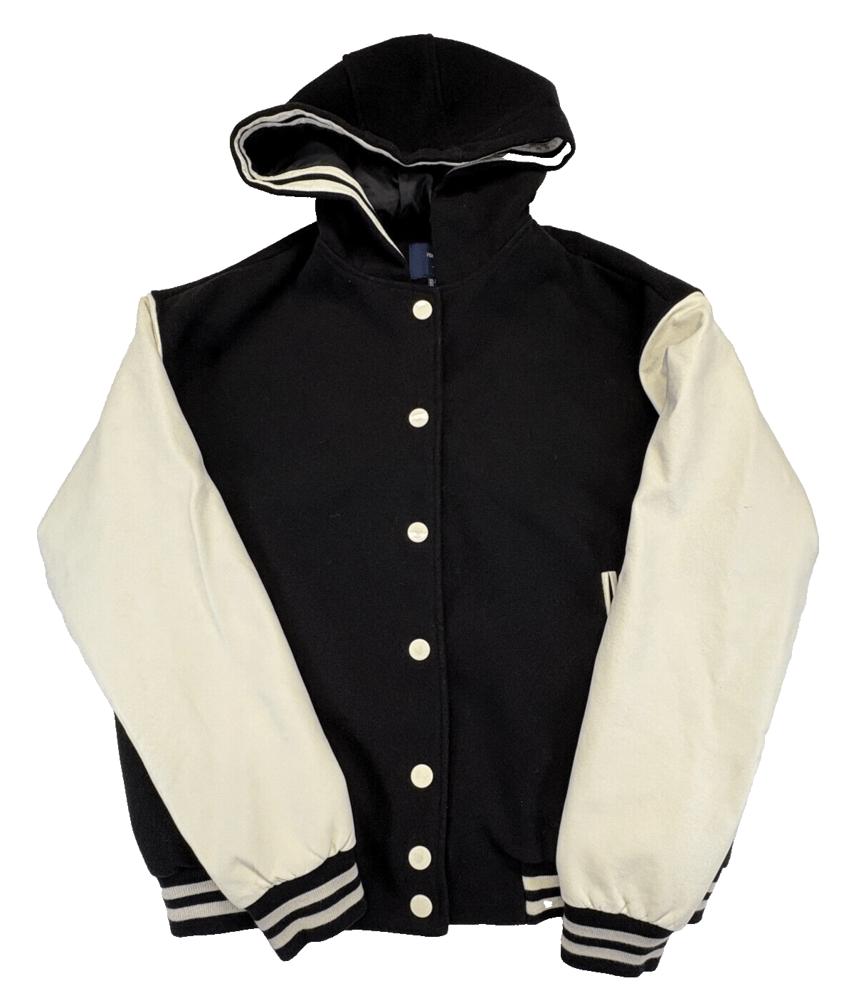 Forever 21 Black Letterman Jacket Fleece with Faux Leather Sleeves Small