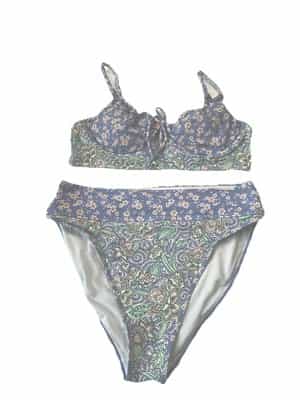 Freshwater Periwinkle high waisted Band Bikini Bottom & Underwire Top Size L