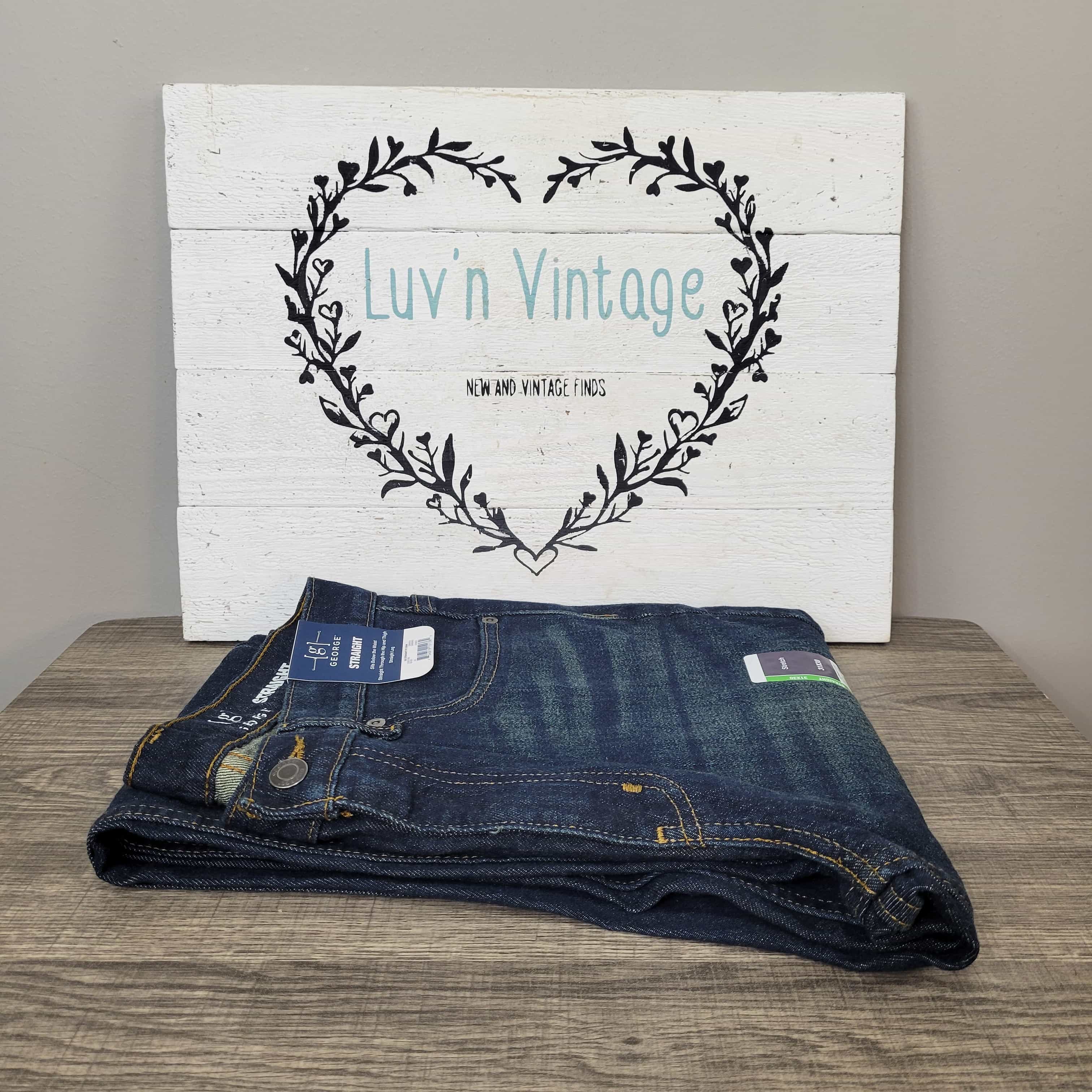 George Mens Straight Leg 5 Pocket Jeans Dark Wash Stretch Denim 31×30 NWT