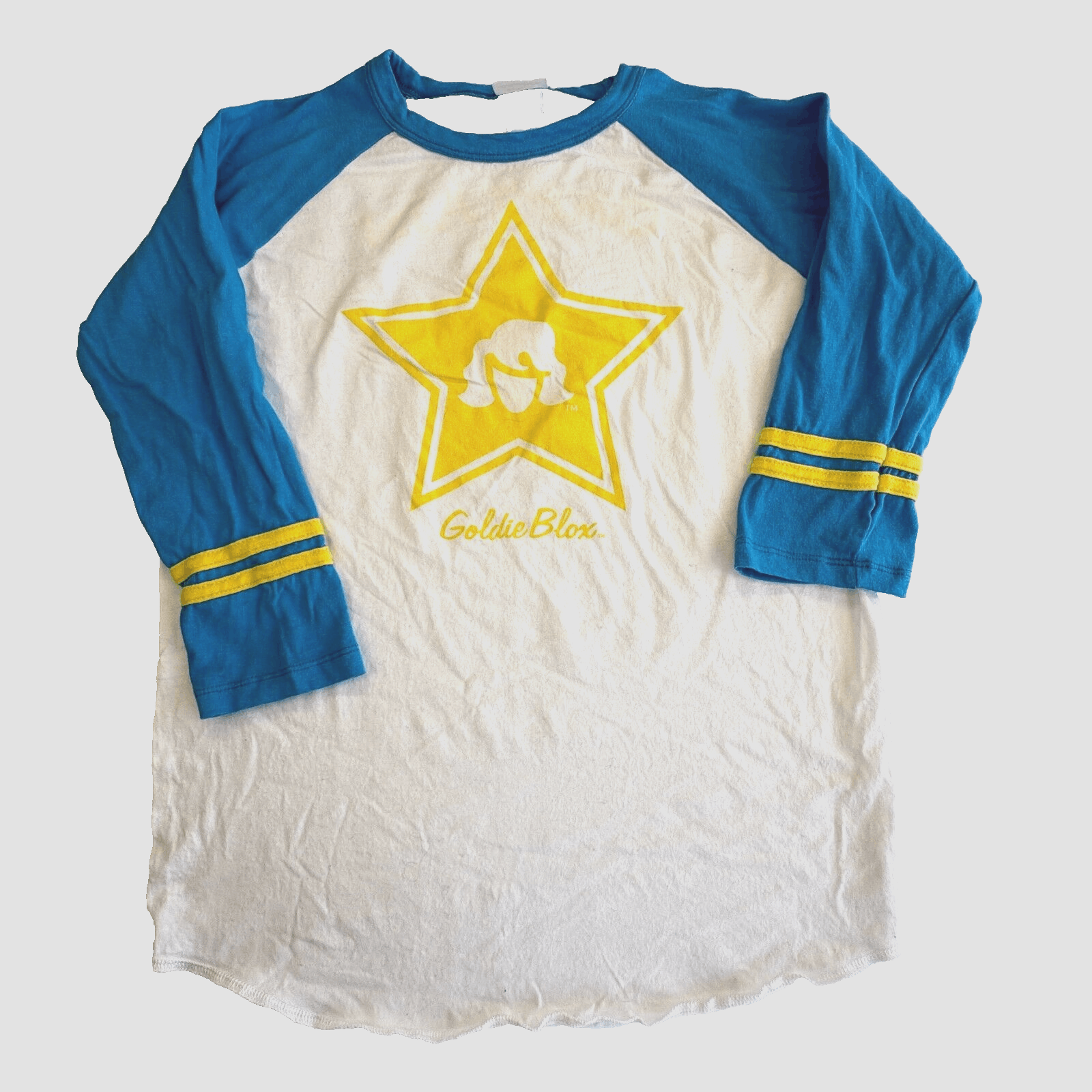 Goldie Blox T-Shirt Youth Blue Sleeves White Body Logo  2XL/14