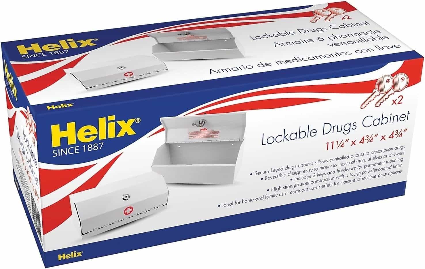 Helix Lockable Drugs Cabinet 2 Keys Mountable Safe 11.25" X 4.75" X 4.75"