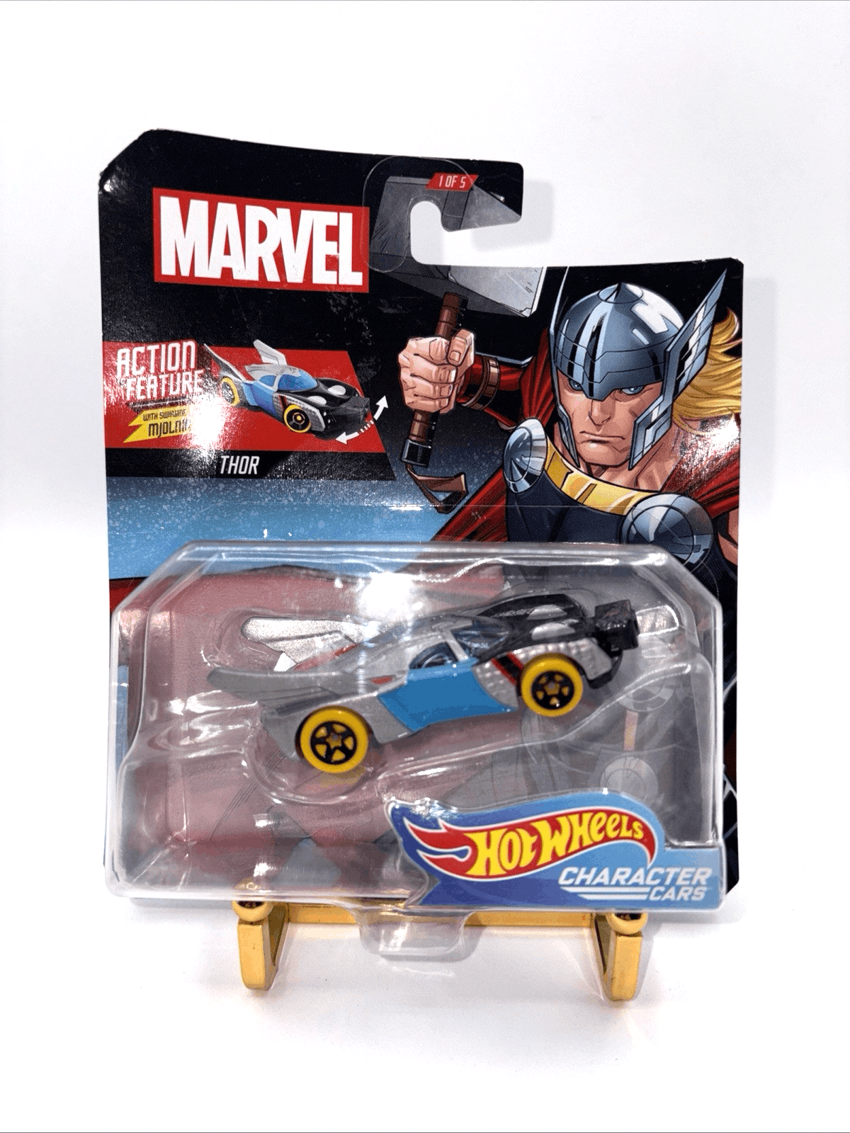 Hot Wheels Character Cars - Marvel - Thor - Action Feature with Swinging Mjolnir