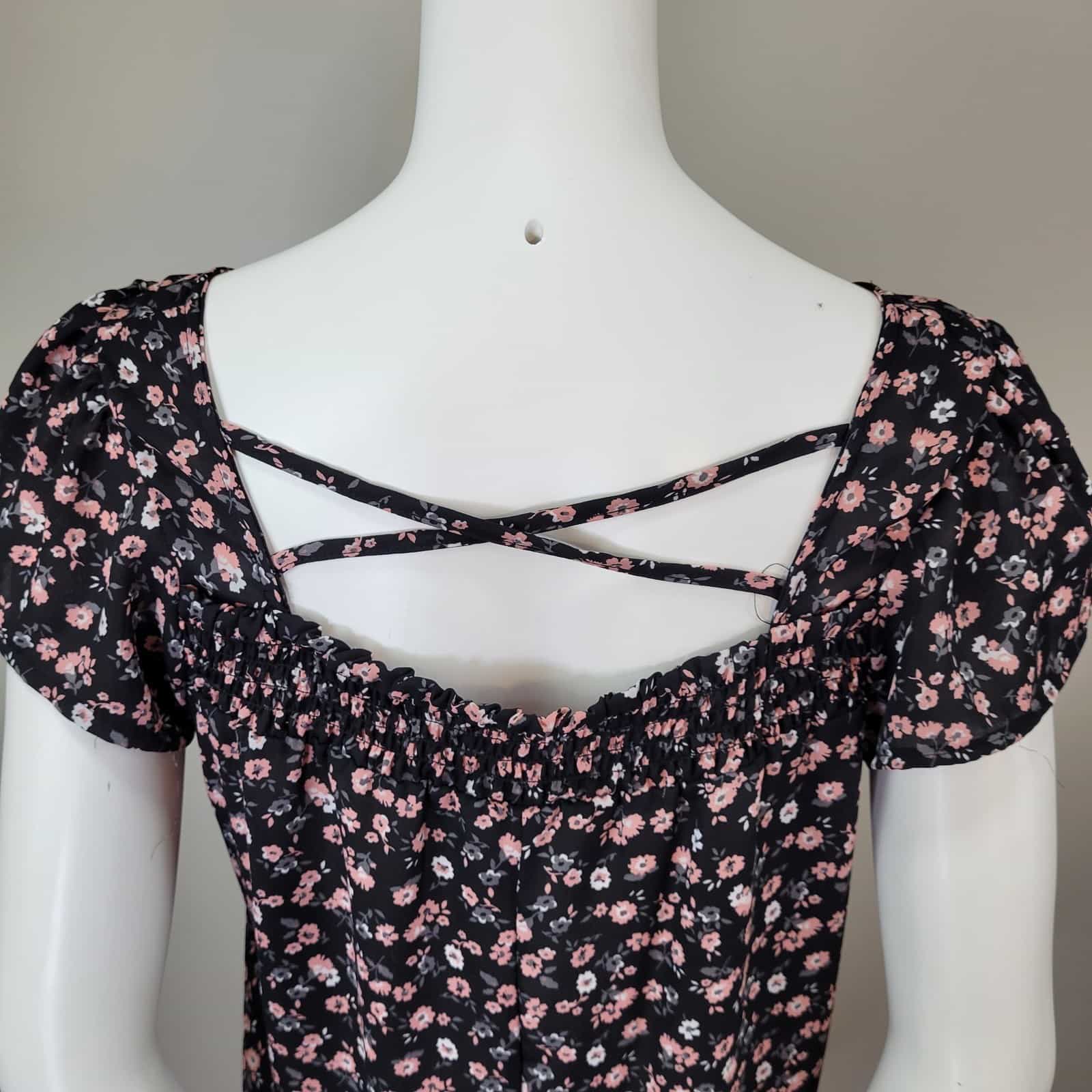 no-boundaries-floral-print-faux-button-up-top-short-sleeve-casual-juniors-size-l