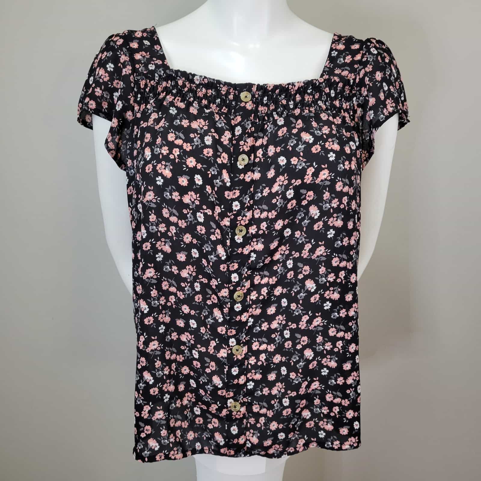 no-boundaries-floral-print-faux-button-up-top-short-sleeve-casual-juniors-size-l