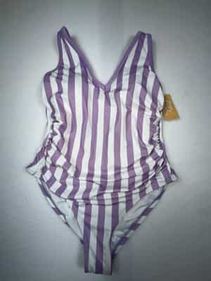 Kona Sol Women's One Piece Swim Suit Size 14W Purple Striped NWT See Pics