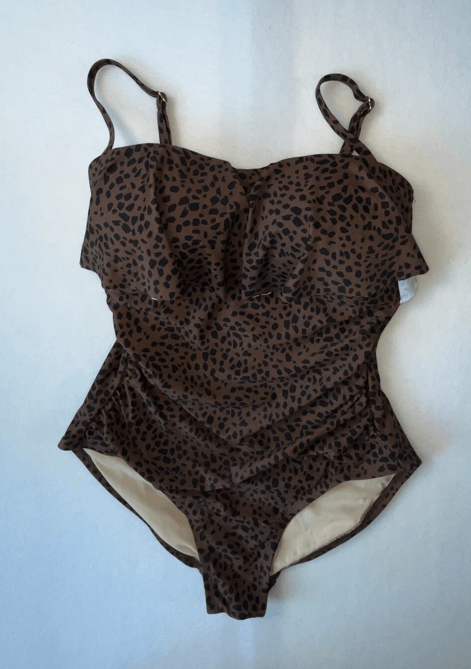 Kona Sol Womens One Piece Swimsuit Med Brown Spotted Print Ruched