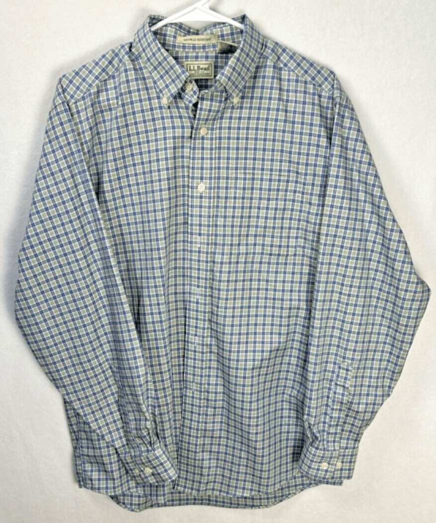 L.L. Bean Mens Long Sleeve Button Down, Size M Reg, Blue/Green Plaid