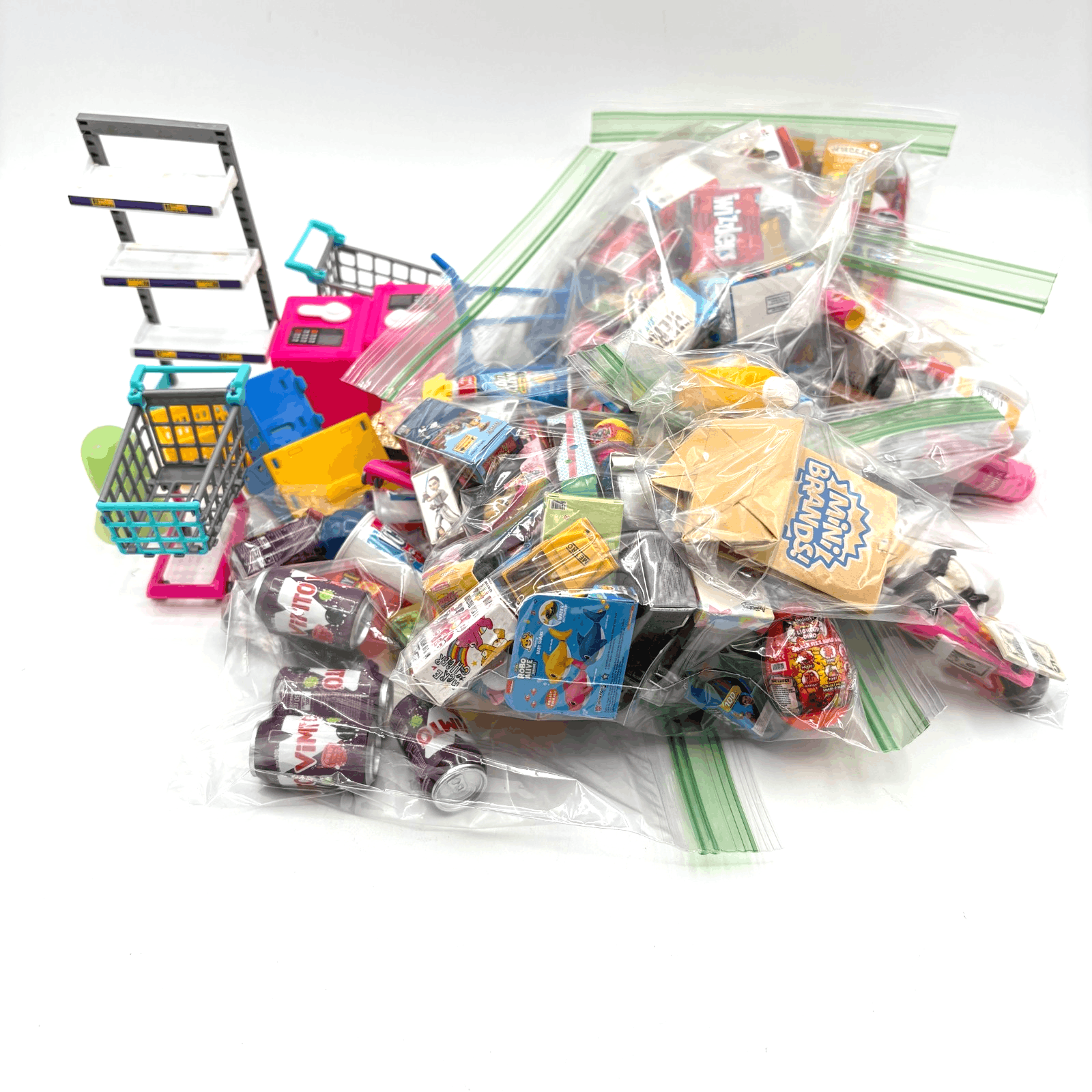 Large Lot (over 200 pcs) of Zuru Mini Brands Products, Furniture, Carts, etc.