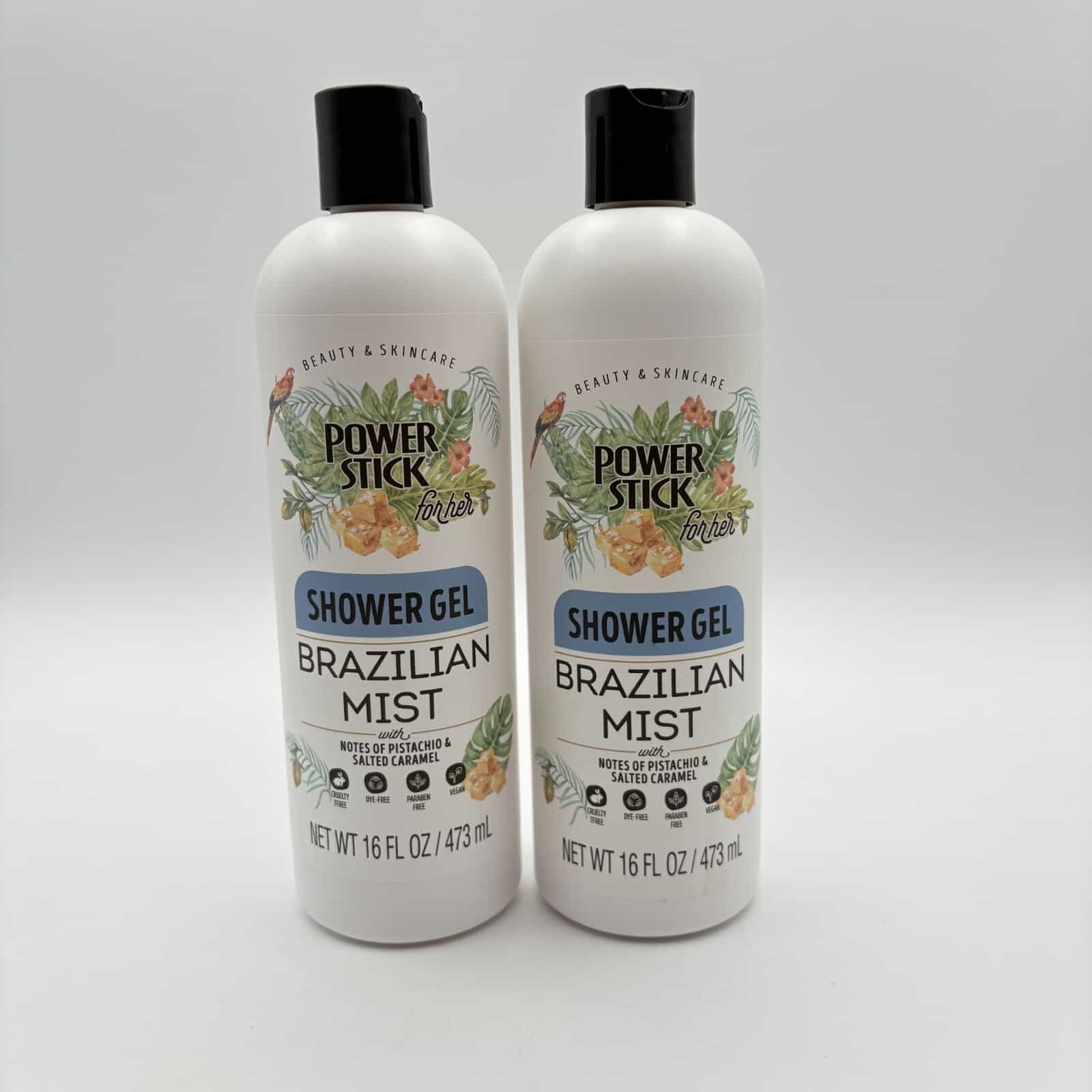 Lot of 2 Beauty & Skincare Power Stick Brazilian Mist Shower Gel 16 oz