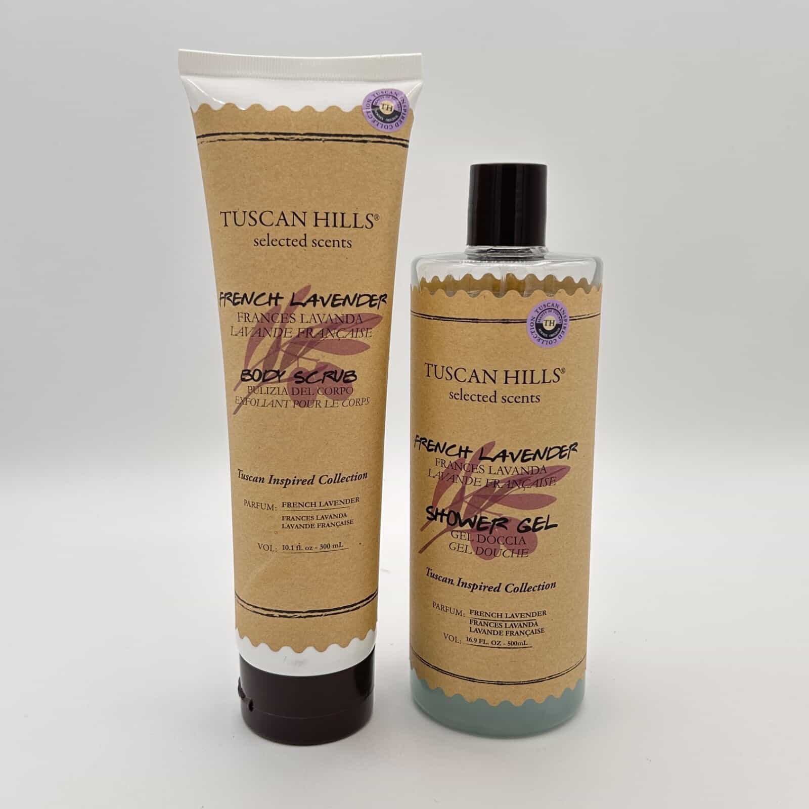 Lot of 2 Tuscan Hills French Lavender - Shower Gel 16.9 oz & Body Scrub 10.1oz