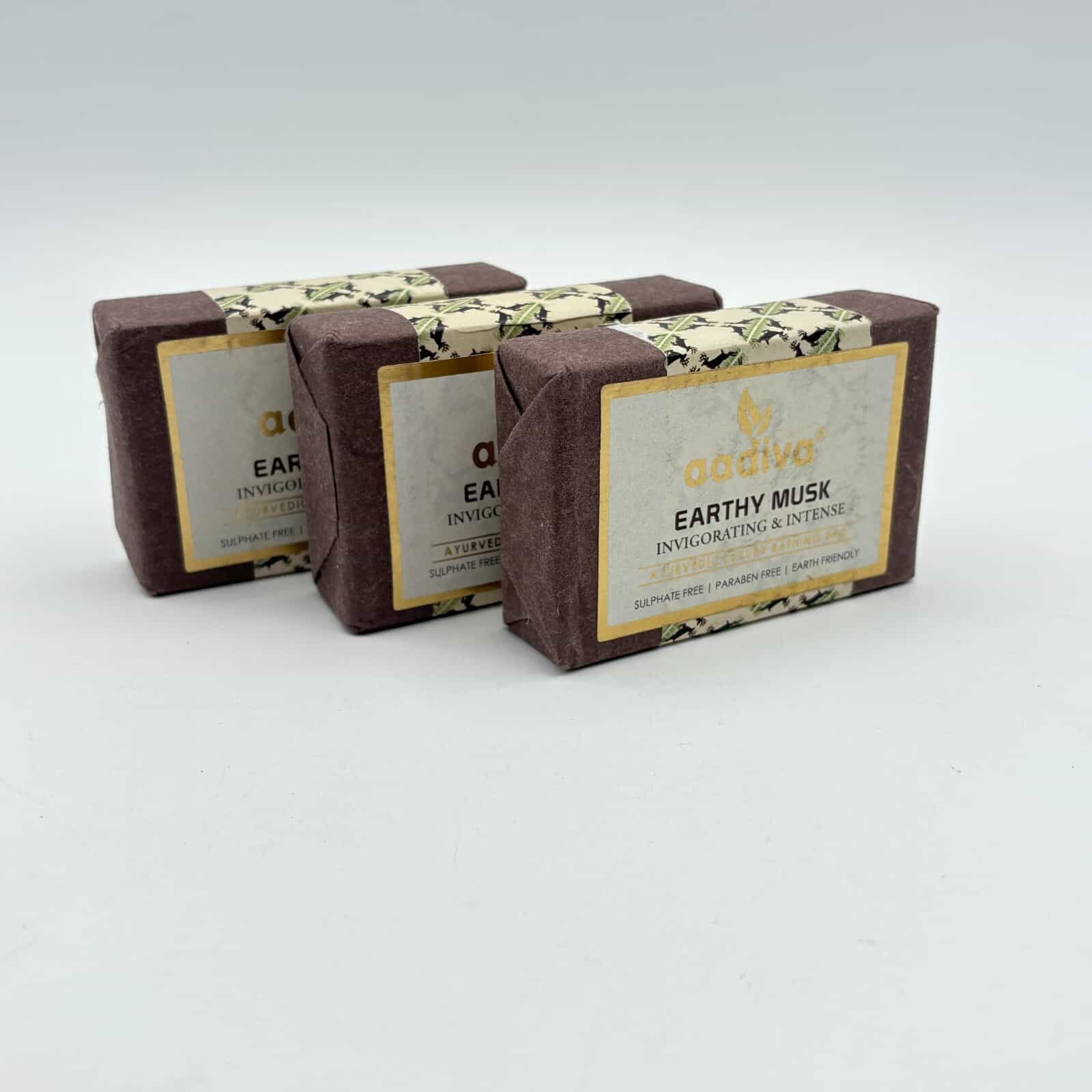 Lot of 3 Aadiva Eartly Musk Invigorating & Intense Bathing Bar Soap 3.52oz Each