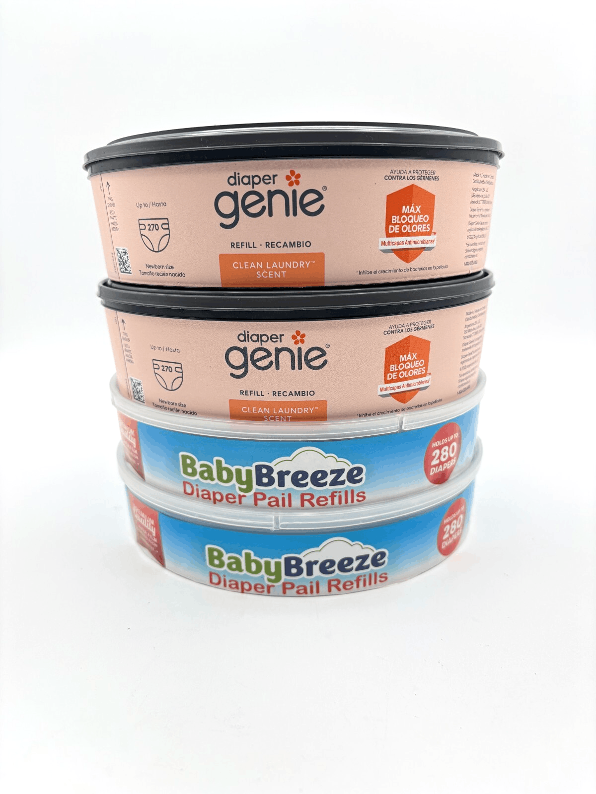 Lot of 4 Baby Breeze/Diaper Genie Diaper Pail Refill 270/280 Count Bags