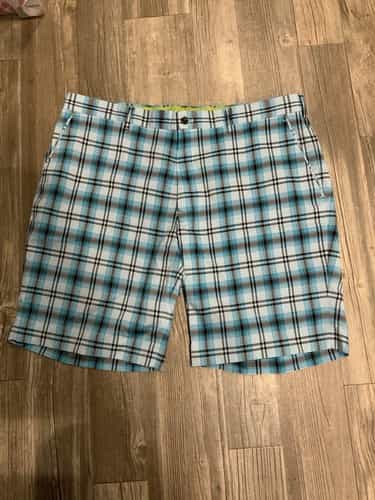 Louis Raphael Golf Casual Shorts Size 40 Flat Front Blue Plaid 9"