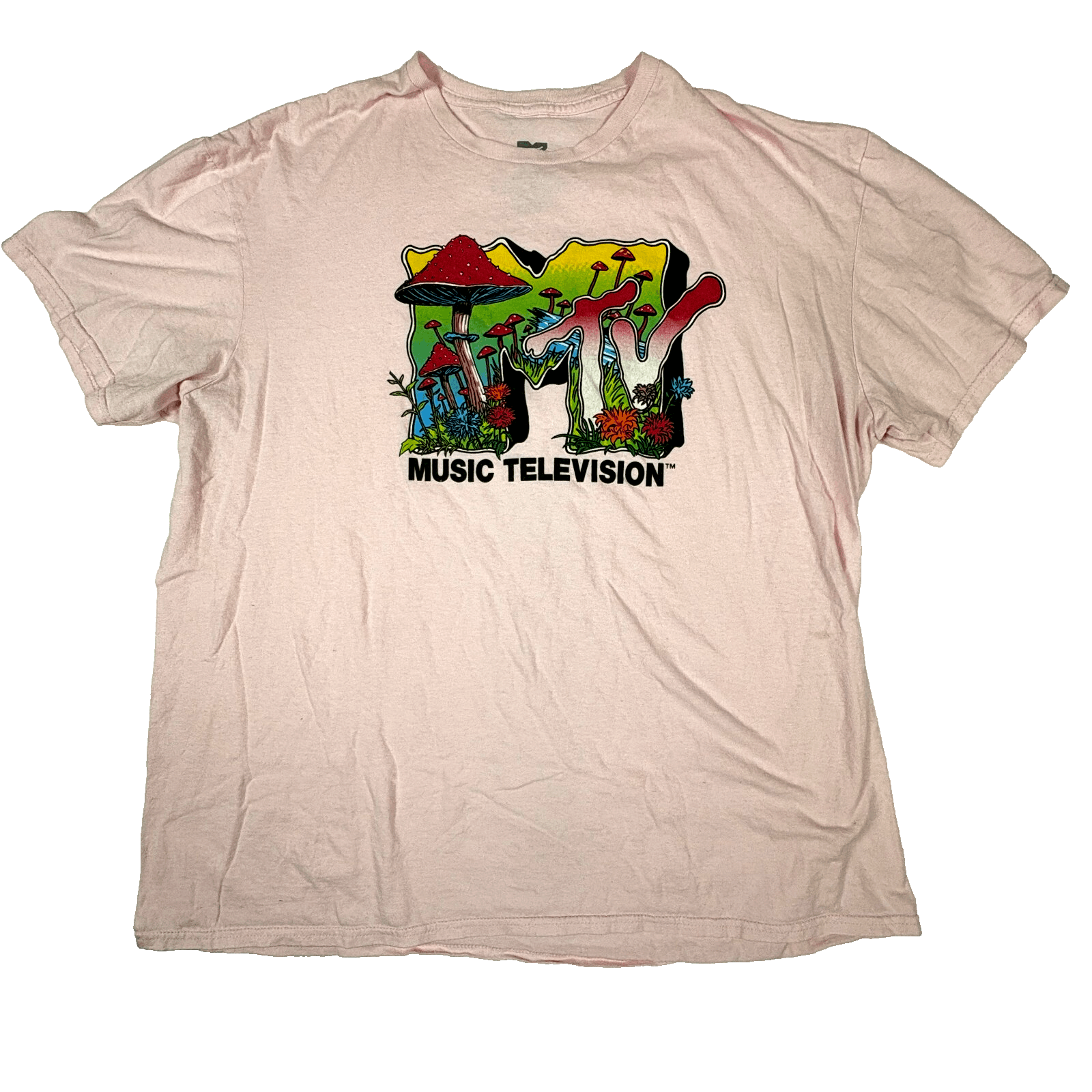 MTV Music Television Pink T-Shirt Short Sleeve Graphic 2XL Mushrooms