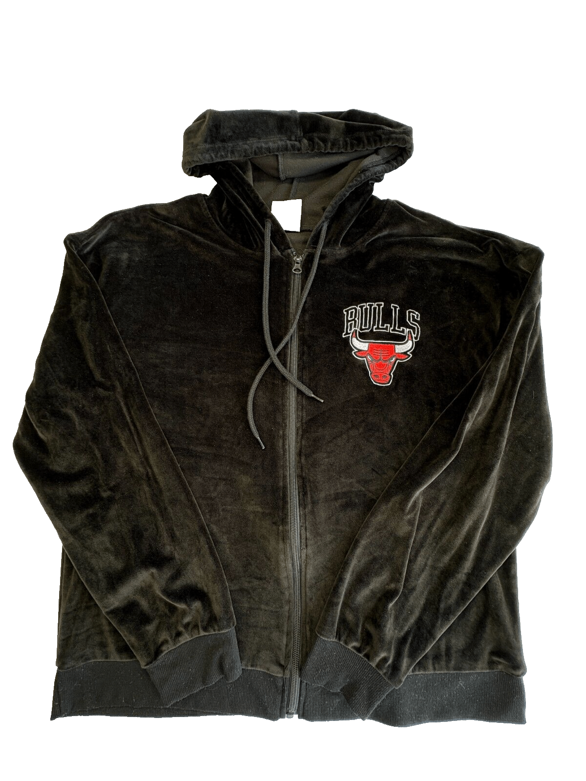 NBA Chicago Bulls Women Velour Black Full Zip Hoodie Jacket Large