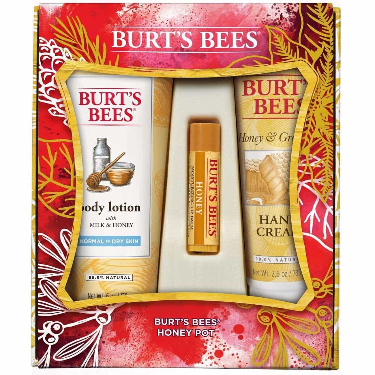 New Burt's Bees Honey Pot 3 Pc. Gift Set Lotion, Grapeseed Hand Cream, Lip Balm