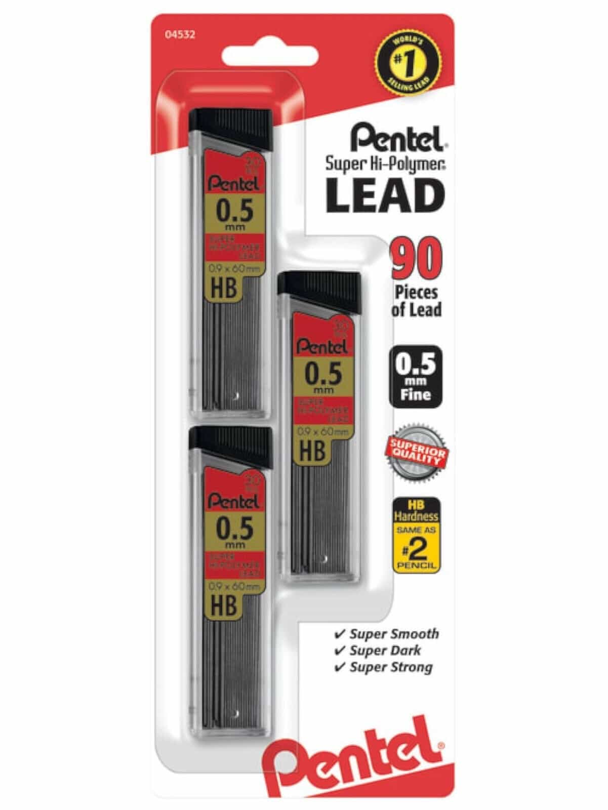 NEW Pentel 3-PK Super Hi-Polymer .5mm Mechanical Pencil Lead Refills C25BPHB3-K6