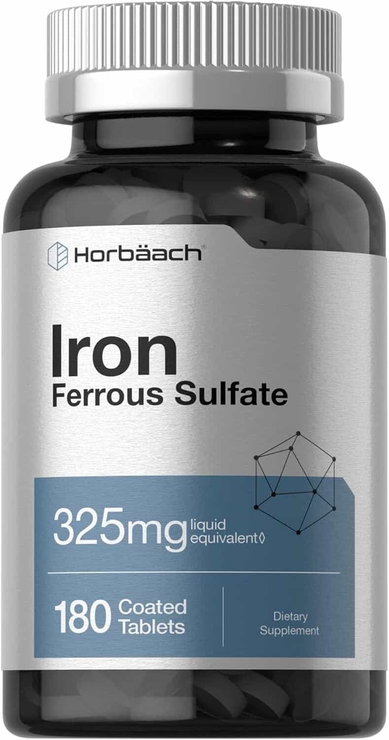 New Sealed Horbaach Iron Ferrous Sulfate 325mg 180 Tablets Exp. 01/2027