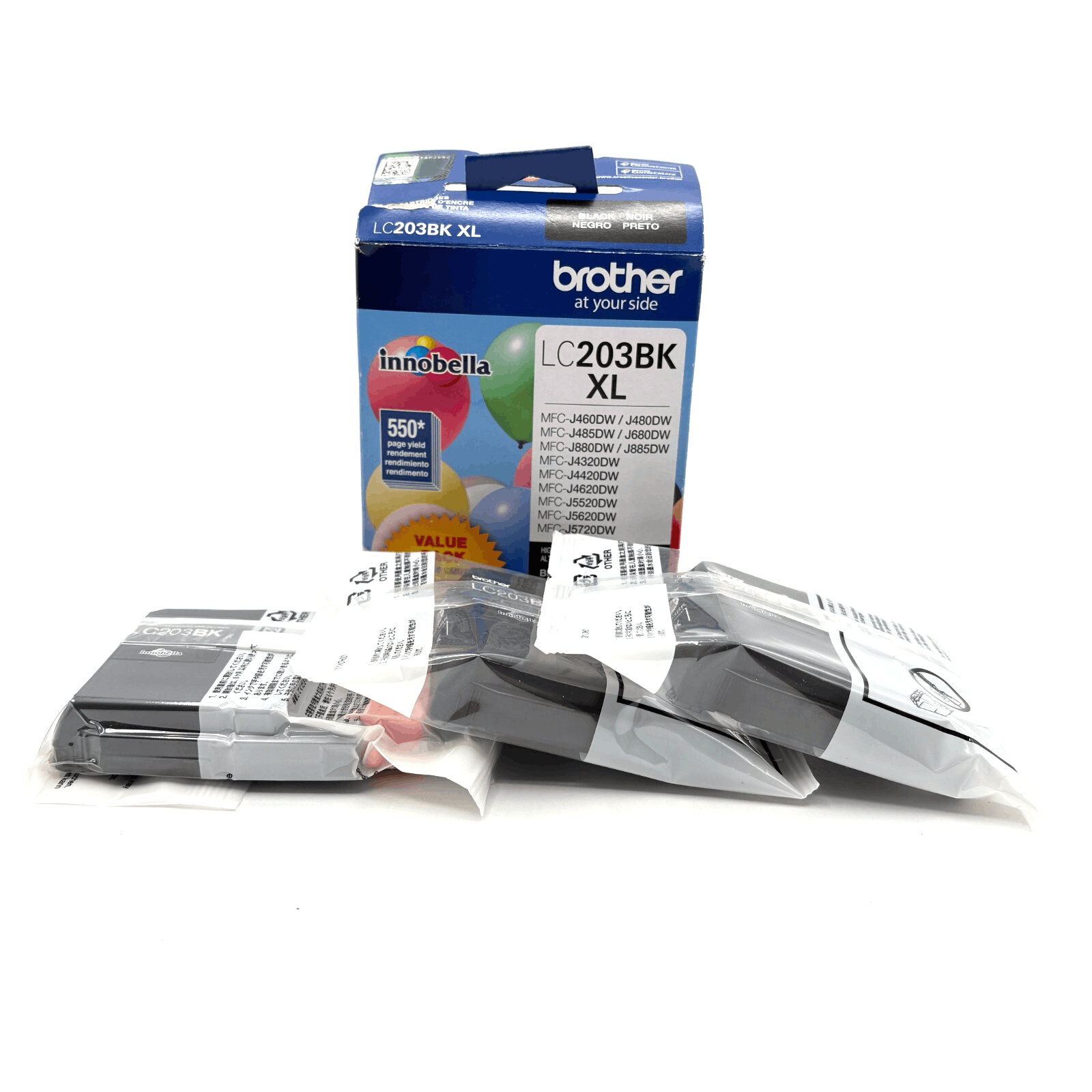 New Sealed Lot of 3 Brother LC203BK XL Black Ink Cartridges Exp. 06/2026