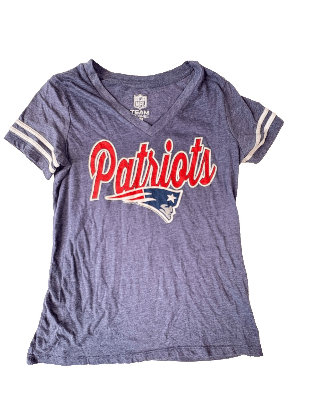 NFL Team Apparel New England Patriots T-Shirt Women's V-Neck Blue Size Medium