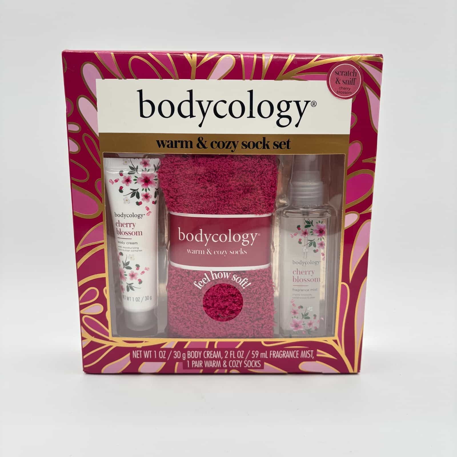 NIB Bodycology Warm & Cozy Sock Set Cherry Blossom