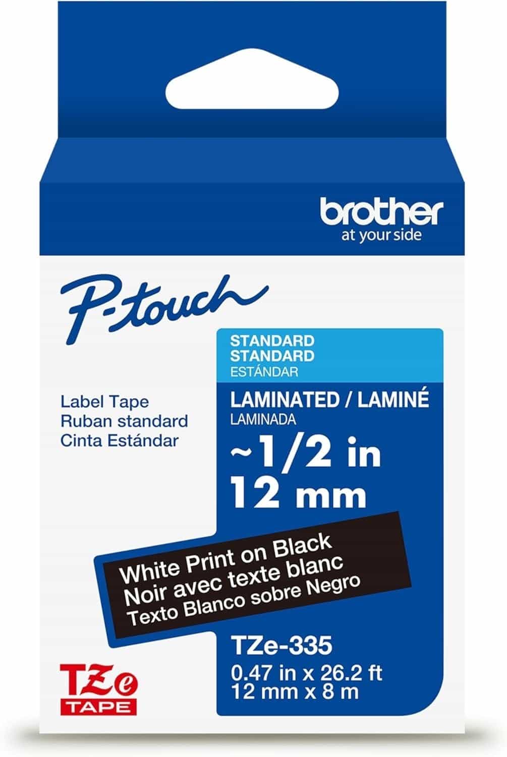 NIB Genuine Brother TZe335 Label Tape 12mm X 1/2" White Print on Black