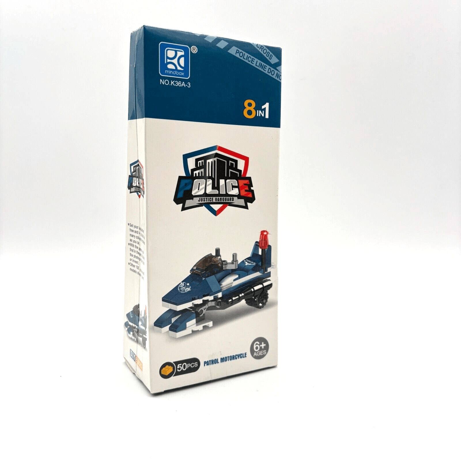 NIB Mindbox Police Justice Vanguard Patrol Motorcycle building Kit 50 pcs