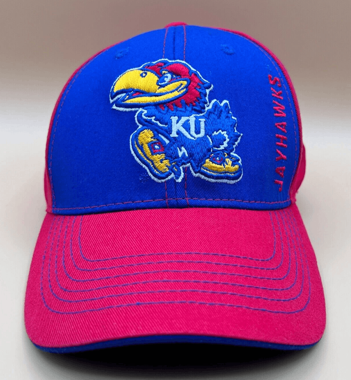 NWOT Kansas KU Jayhawks Embroidered Hat Cap One Fit Hook & Loop Strap