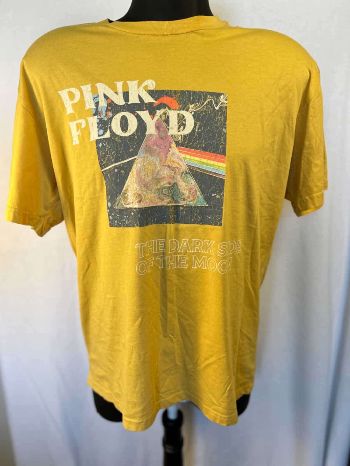 NWOT Official 2020 Pink Floyd Dark Side Of The Moon Retro Yellow T-Shirt, S/M