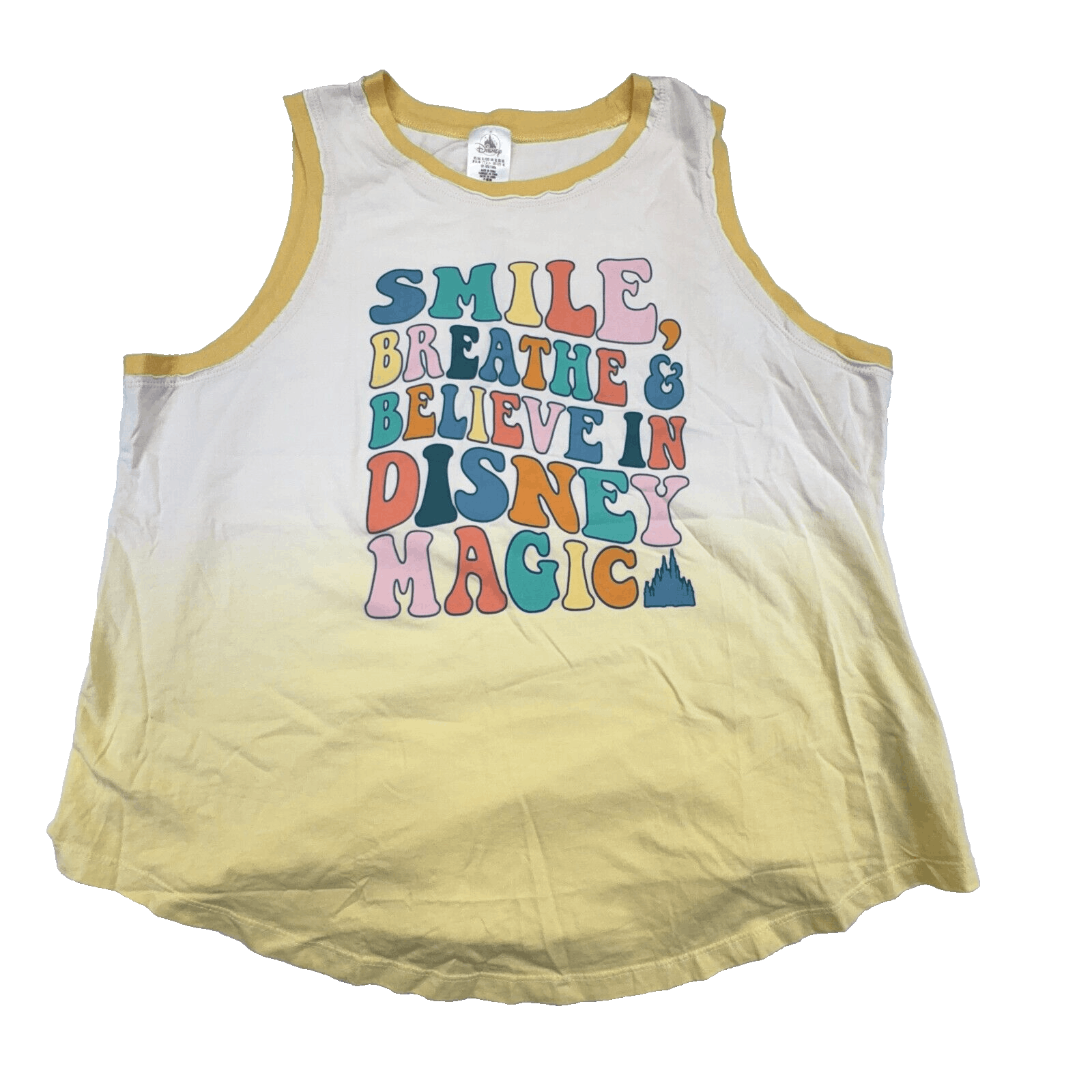 NWT Disney Women's Yellow Tank Top 'Smile Breath Believe in Disney Magic' XL