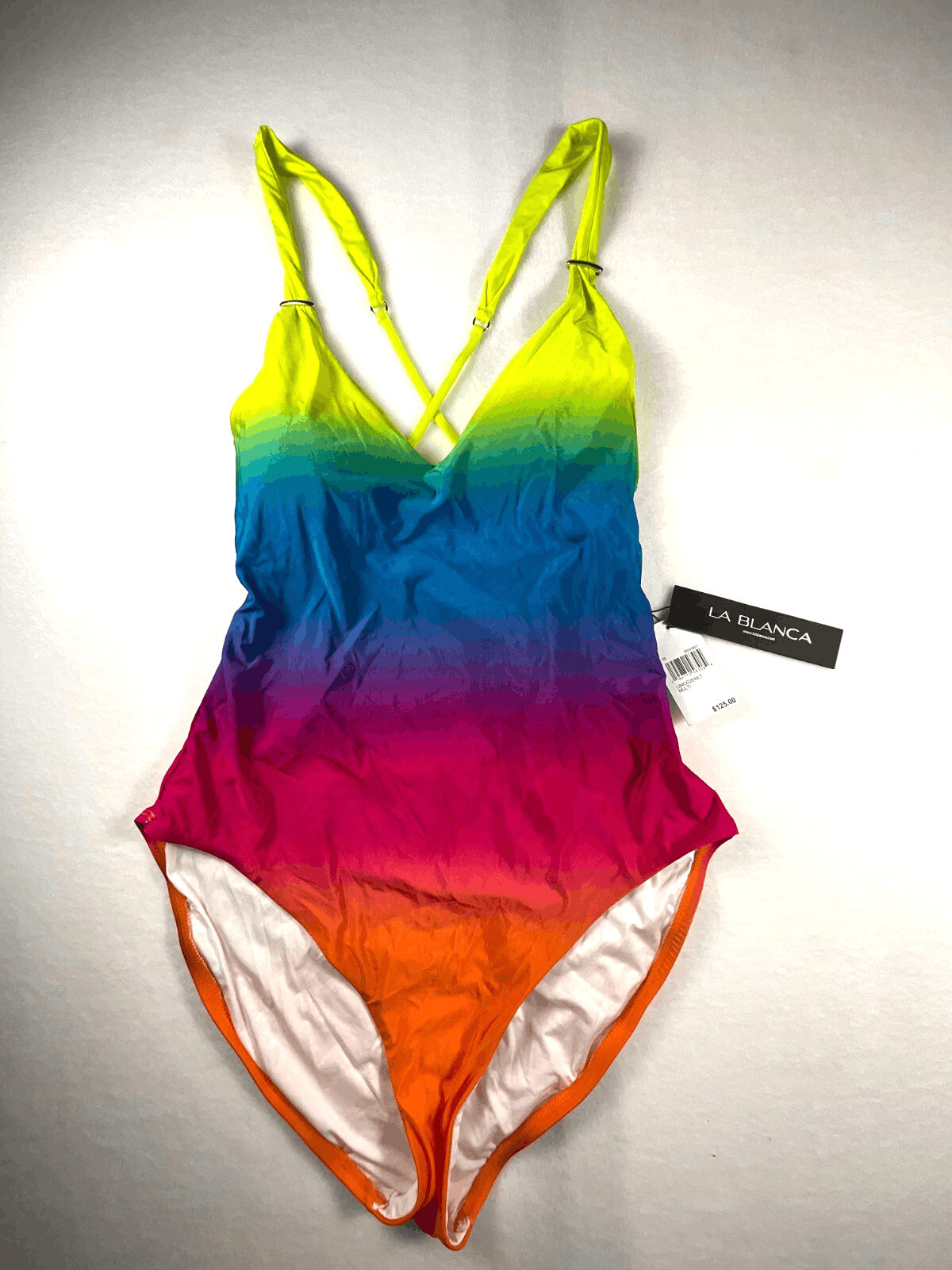 NWT La Blanca Tie Dye Criss Cross High Cut One-Piece Swimsuit Size 16